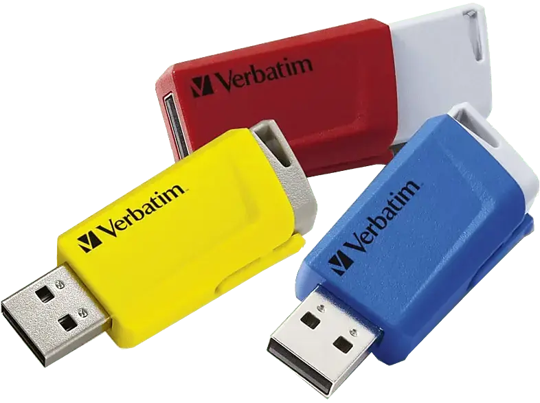 VERBatIM 16GB USB-Stick Store 'n' Click, 3er-Set, USB-A 3.2 Gen1, R80/W25, Rot/Blau/Gelb