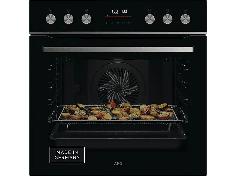 AEG OA5PE42AB 5000 SteamBake Herd mit Feuchtigkeitszugabe, Pyrolytische Selbstreinigung (71 l, Schwarz, 595 mm breit, A+)