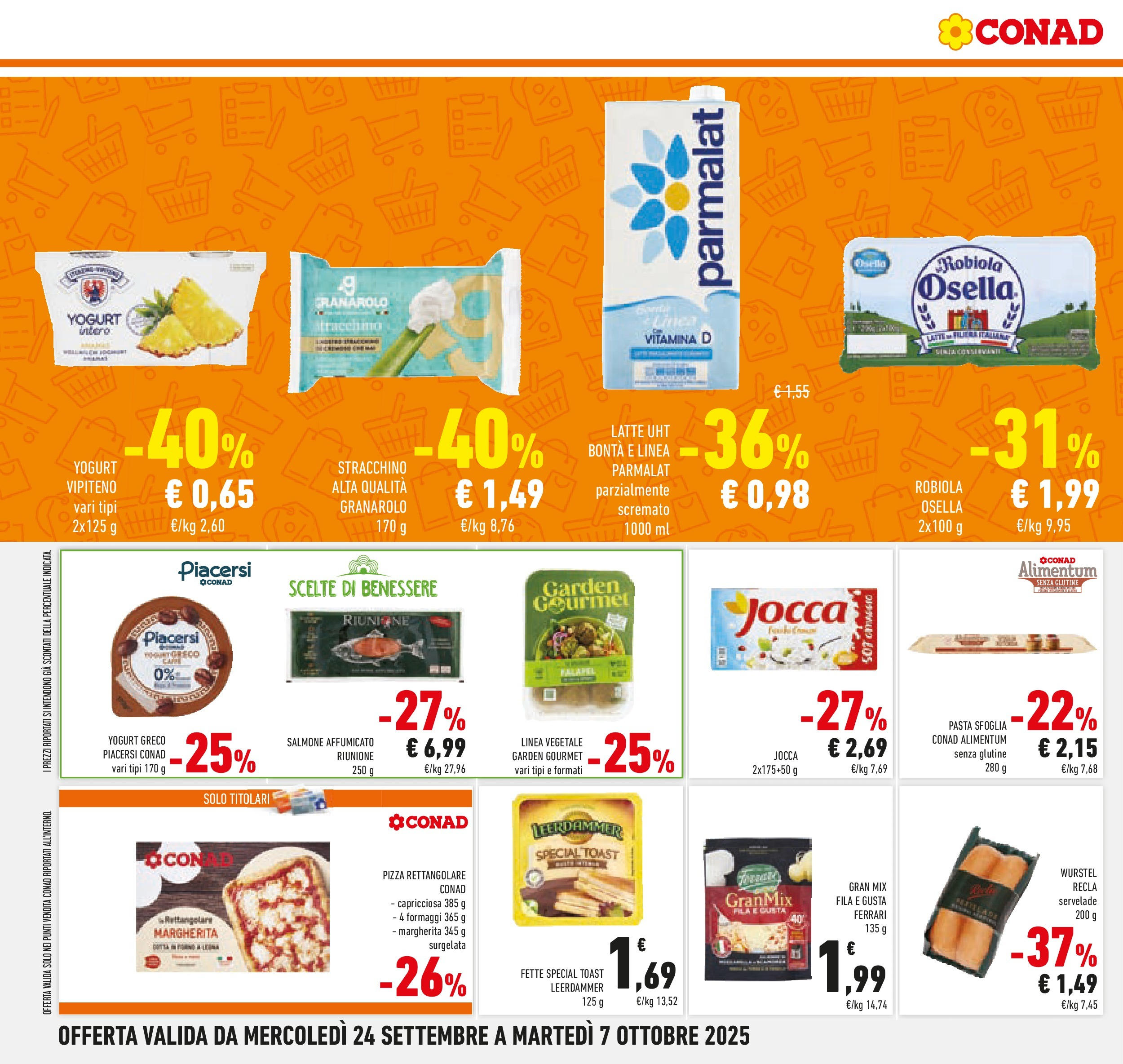 Volantino Conad dal 23/09/2025 > Anteprima | Pagina: 8 | Prodotti: Yogurt greco, Pizza, Salmone, Robiola