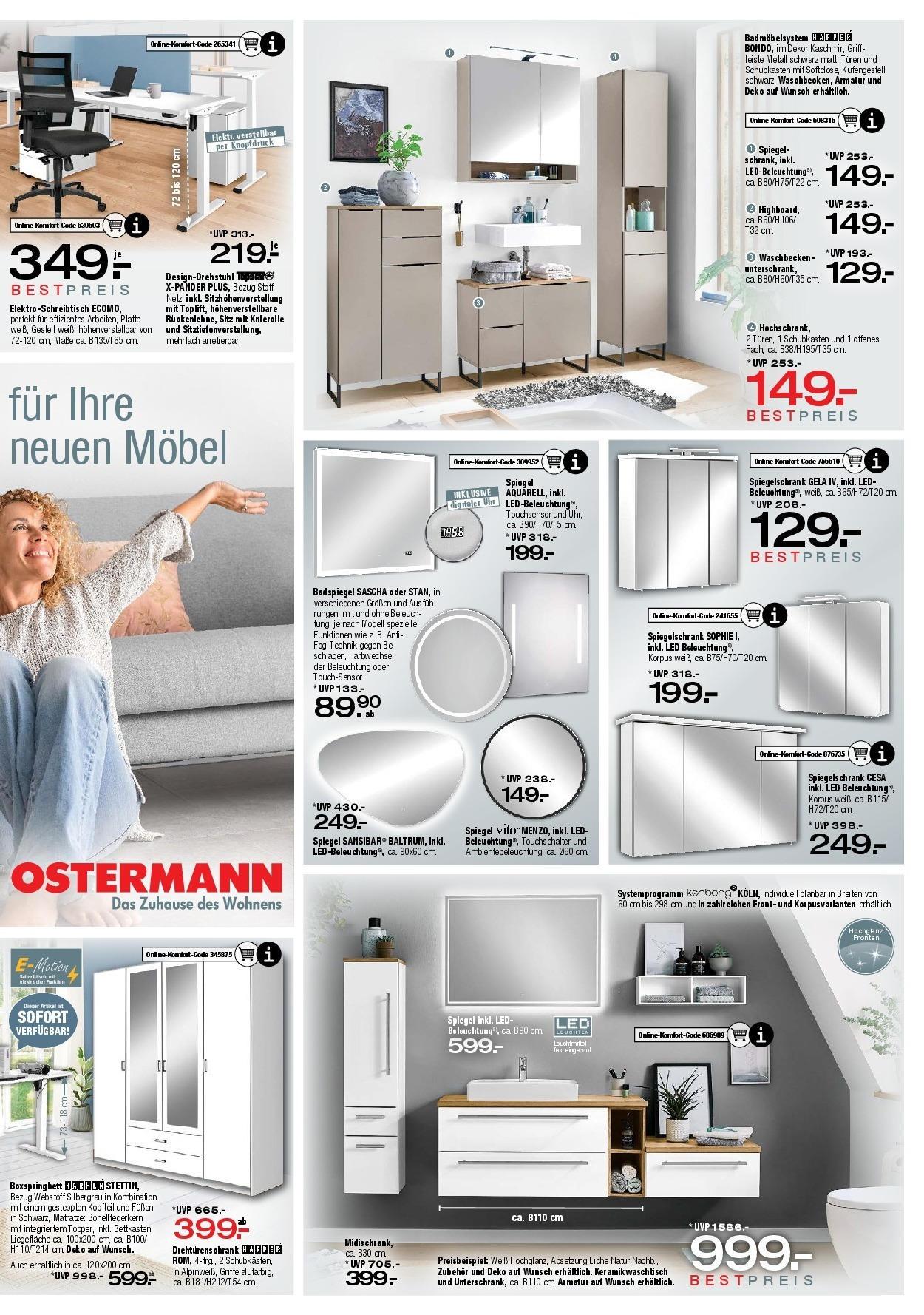 Ostermann - Möbel Ostermann: Neue Möbel wirken Wunder. (ab 24.09.2025) zum Blättern | Seite: 14 | Produkte: Waschbecken, Armatur, Spiegelschrank, Uhr