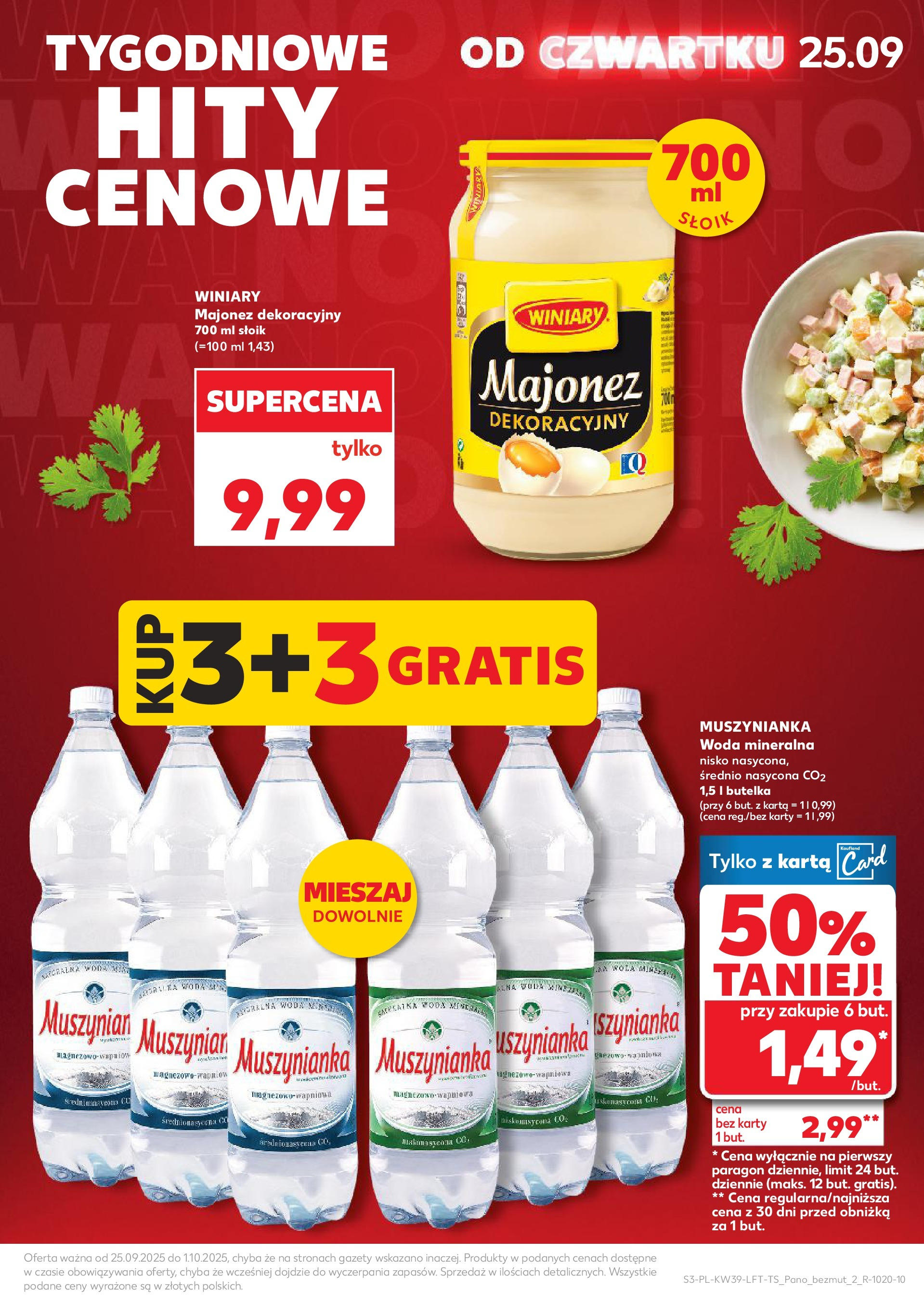 Kaufland gazetka od 25.09.2025 - od jutra PDF | Strona: 3 | Produkty: Karta, Muszynianka, Woda, Majonez