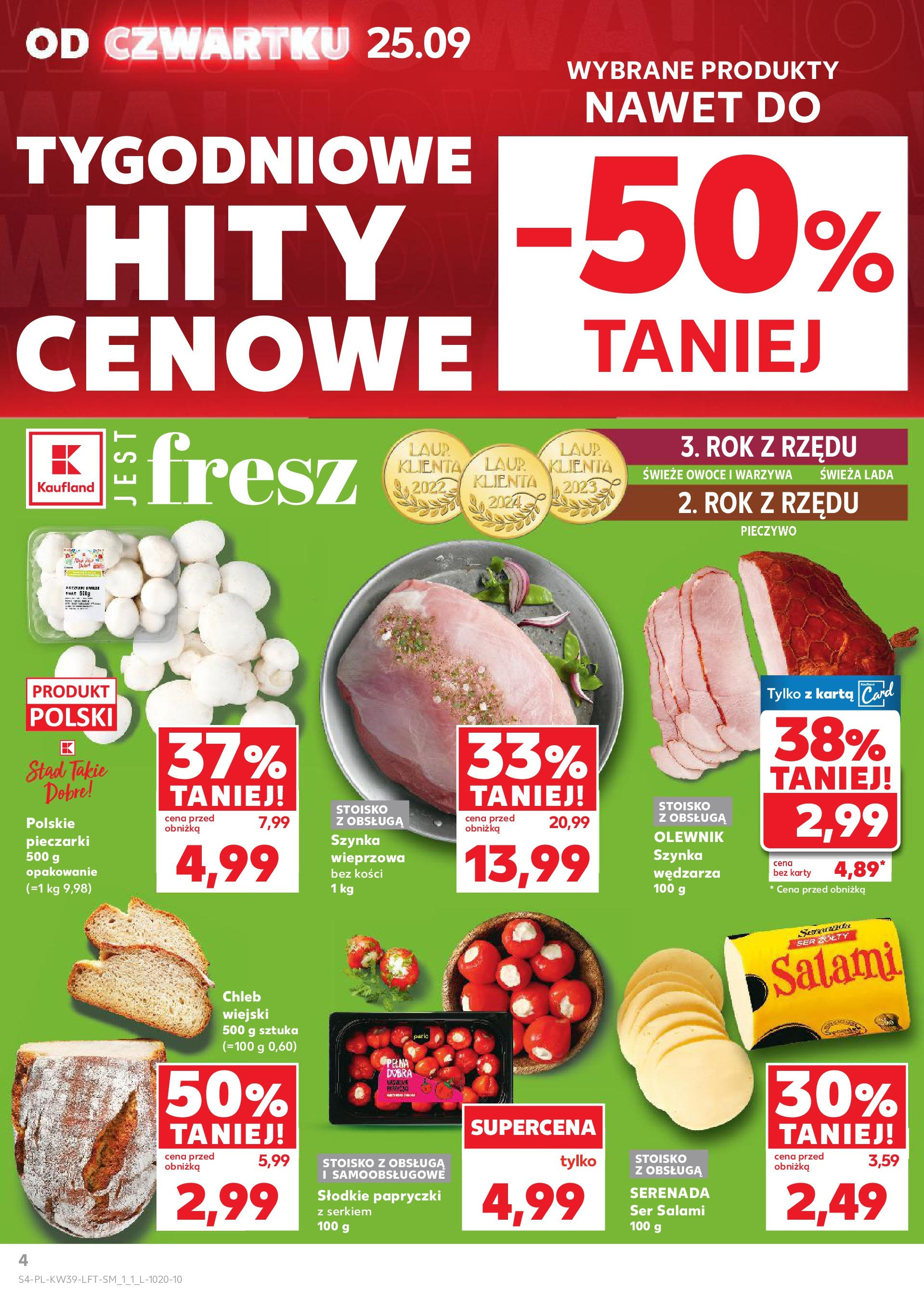 Kaufland gazetka od 25.09.2025 - od jutra PDF | Strona: 4 | Produkty: Ser, Chleb, Salami, Owoce