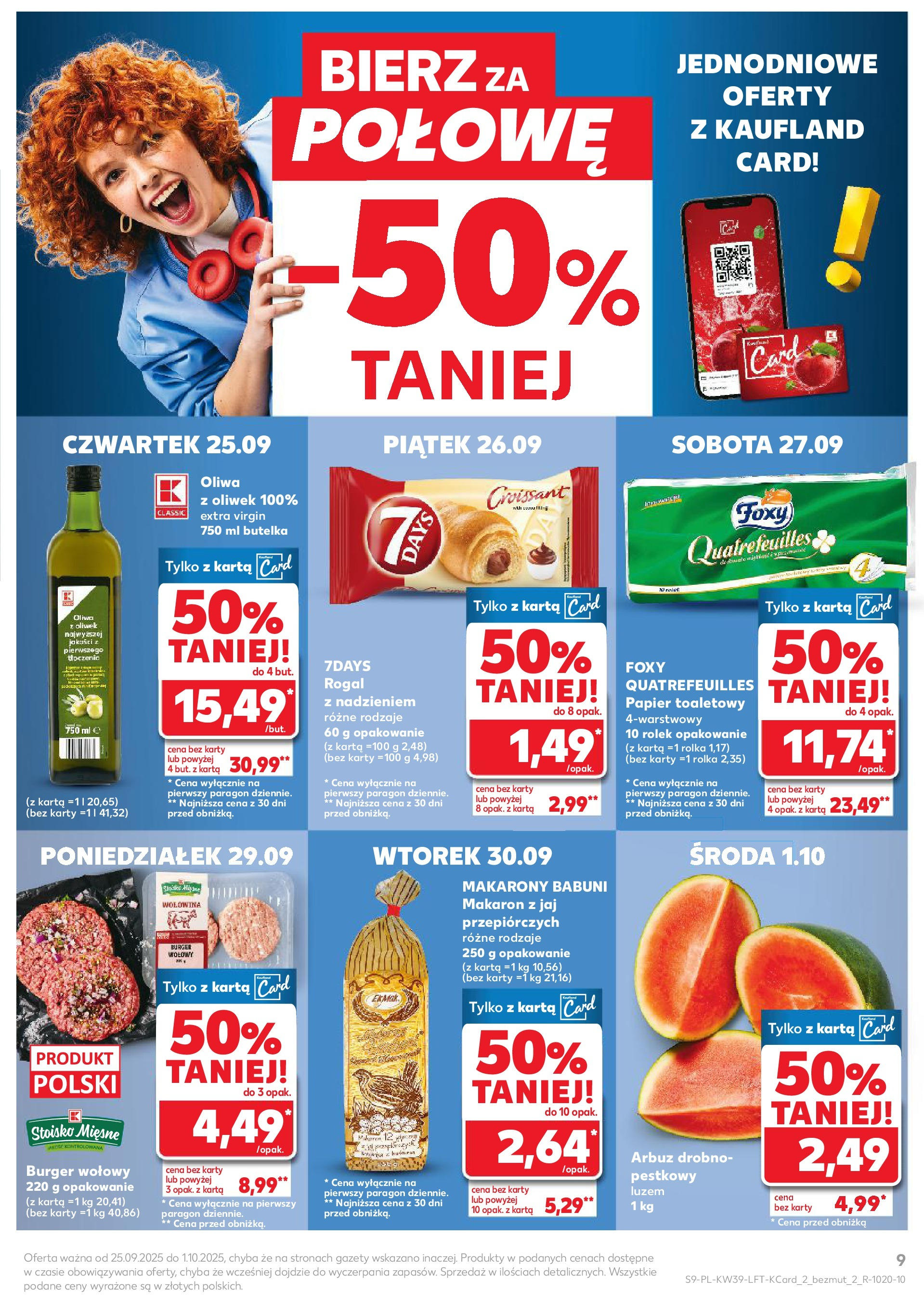Kaufland gazetka od 25.09.2025 - od jutra PDF | Strona: 9 | Produkty: Arbuz, Burger wołowy, Wołowina, Makaron