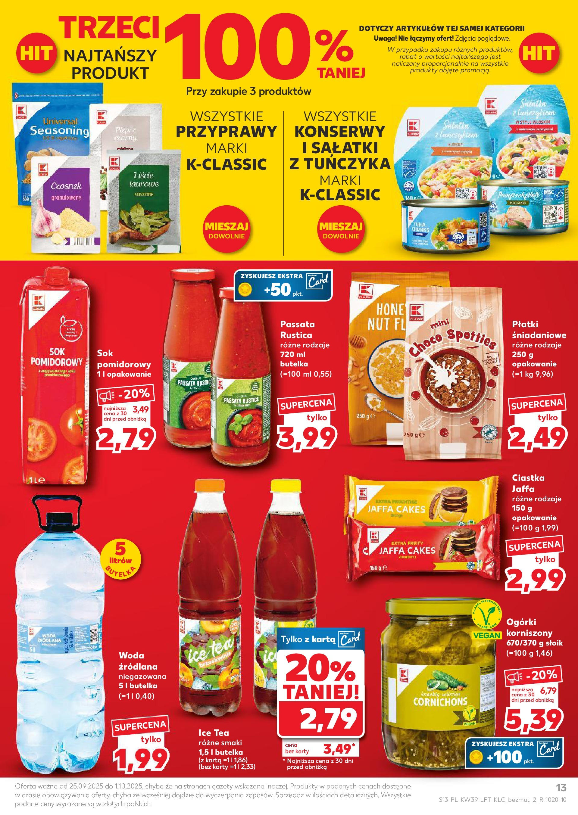 Kaufland gazetka od 25.09.2025 - od jutra PDF | Strona: 13 | Produkty: Ice Tea, Płatki, Ogórki, Woda