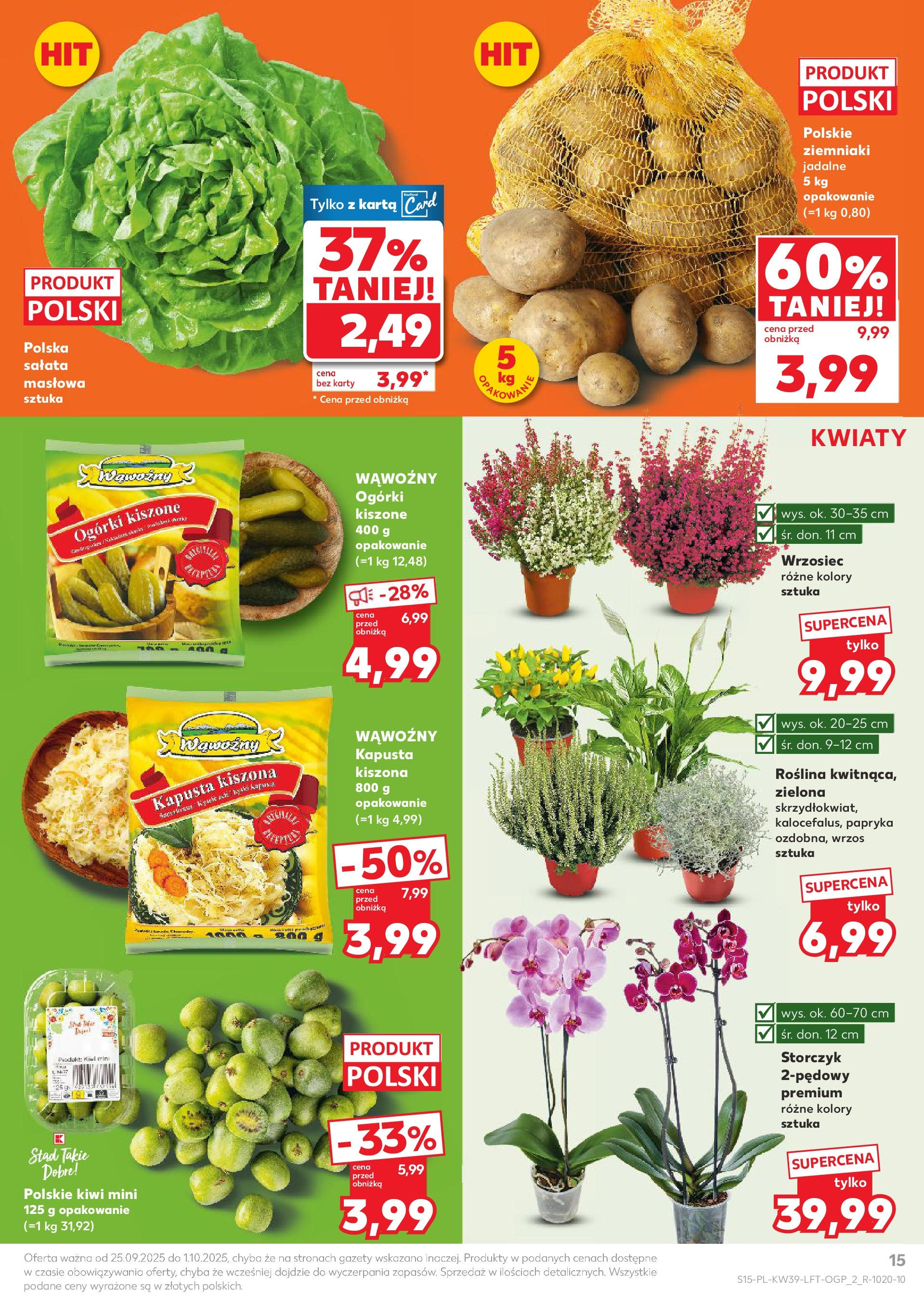 Kaufland gazetka od 25.09.2025 - od jutra PDF | Strona: 15 | Produkty: Kapusta kiszona, Wrzos, Storczyk, Ziemniaki
