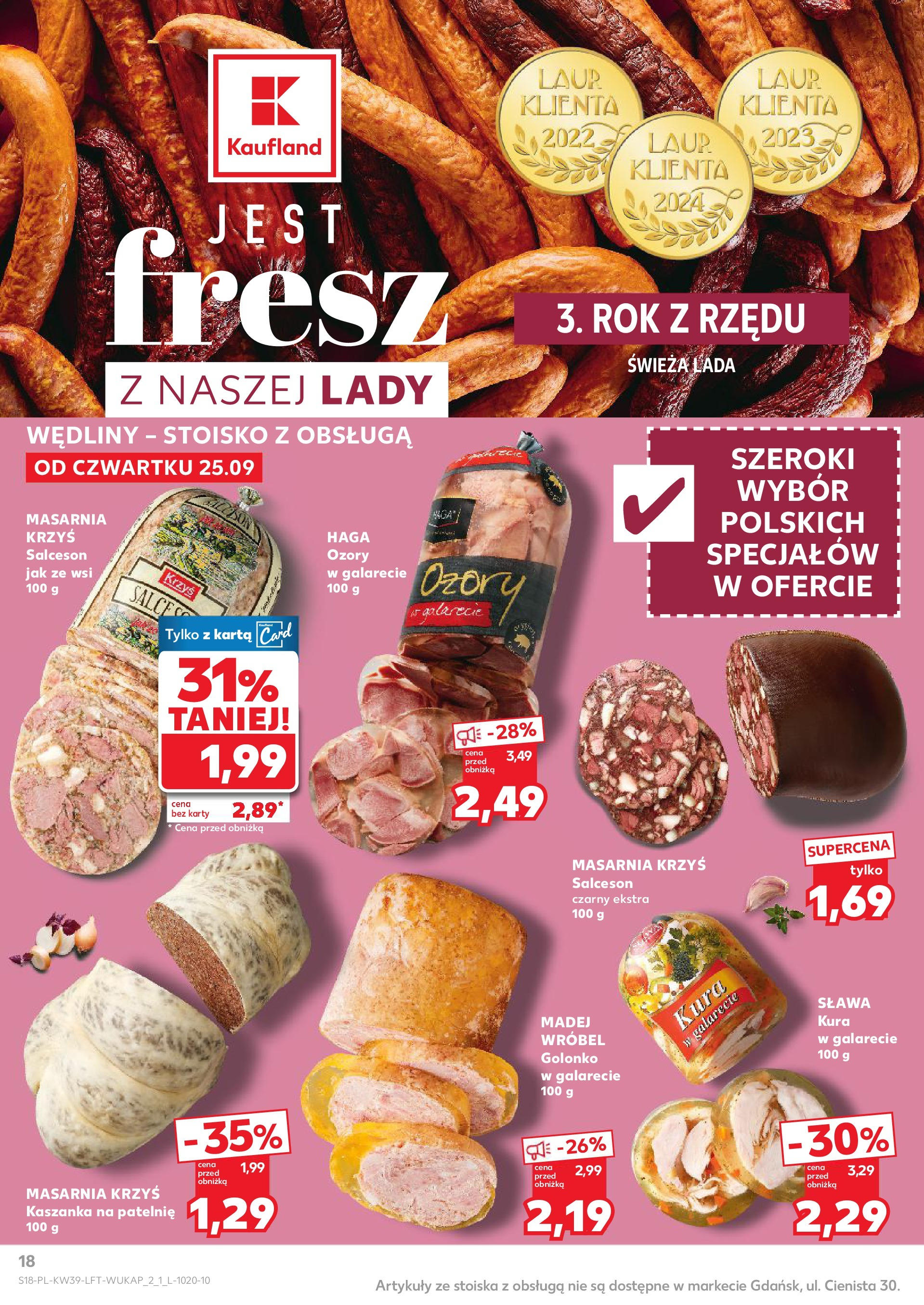 Kaufland gazetka od 25.09.2025 - od jutra PDF | Strona: 18 | Produkty: Karta, Kaszanka, Patelnie, Wędliny