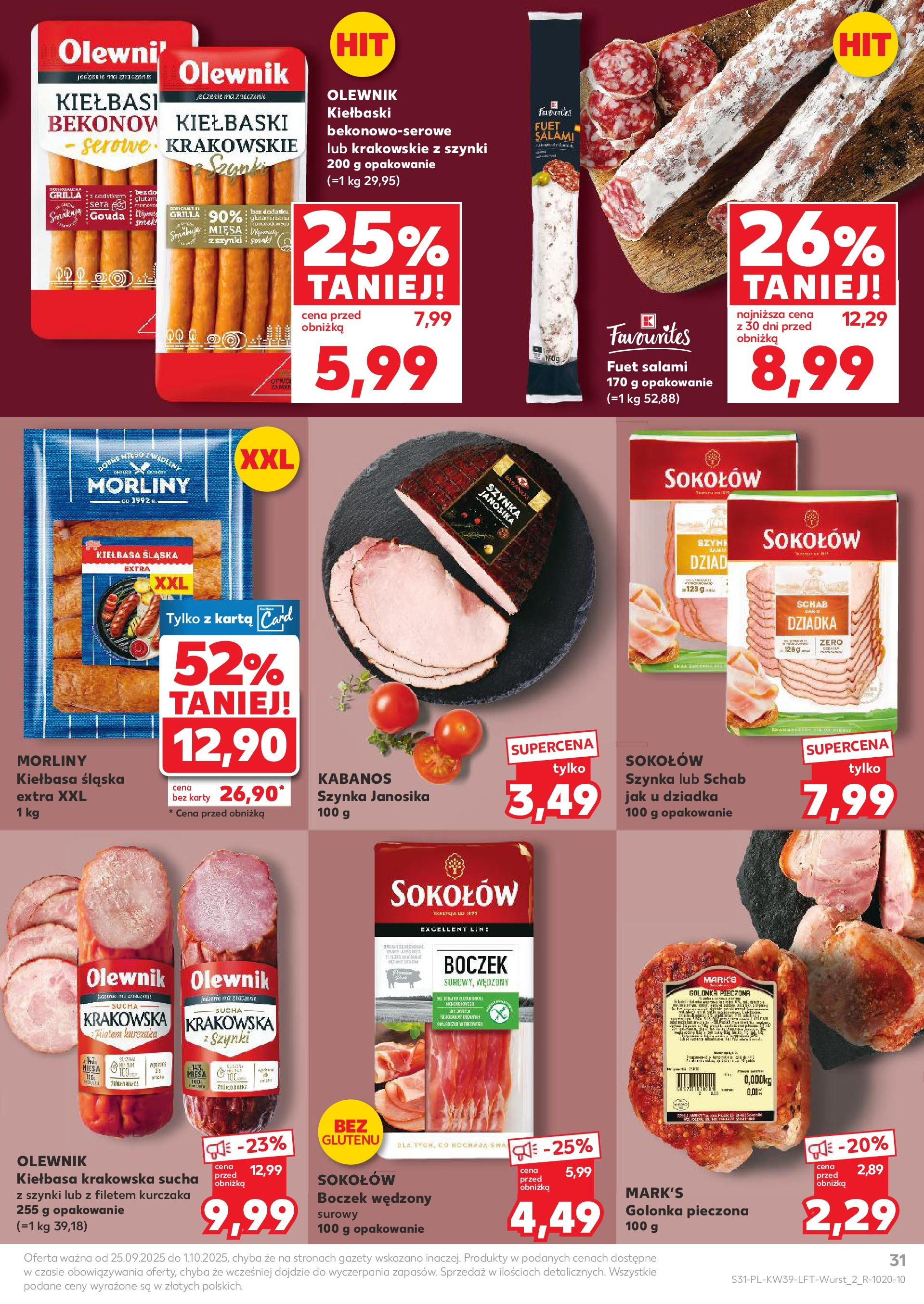 Kaufland gazetka od 25.09.2025 - od jutra PDF | Strona: 31 | Produkty: Kiełbasa, Karta, Schab, Kiełbasa śląska