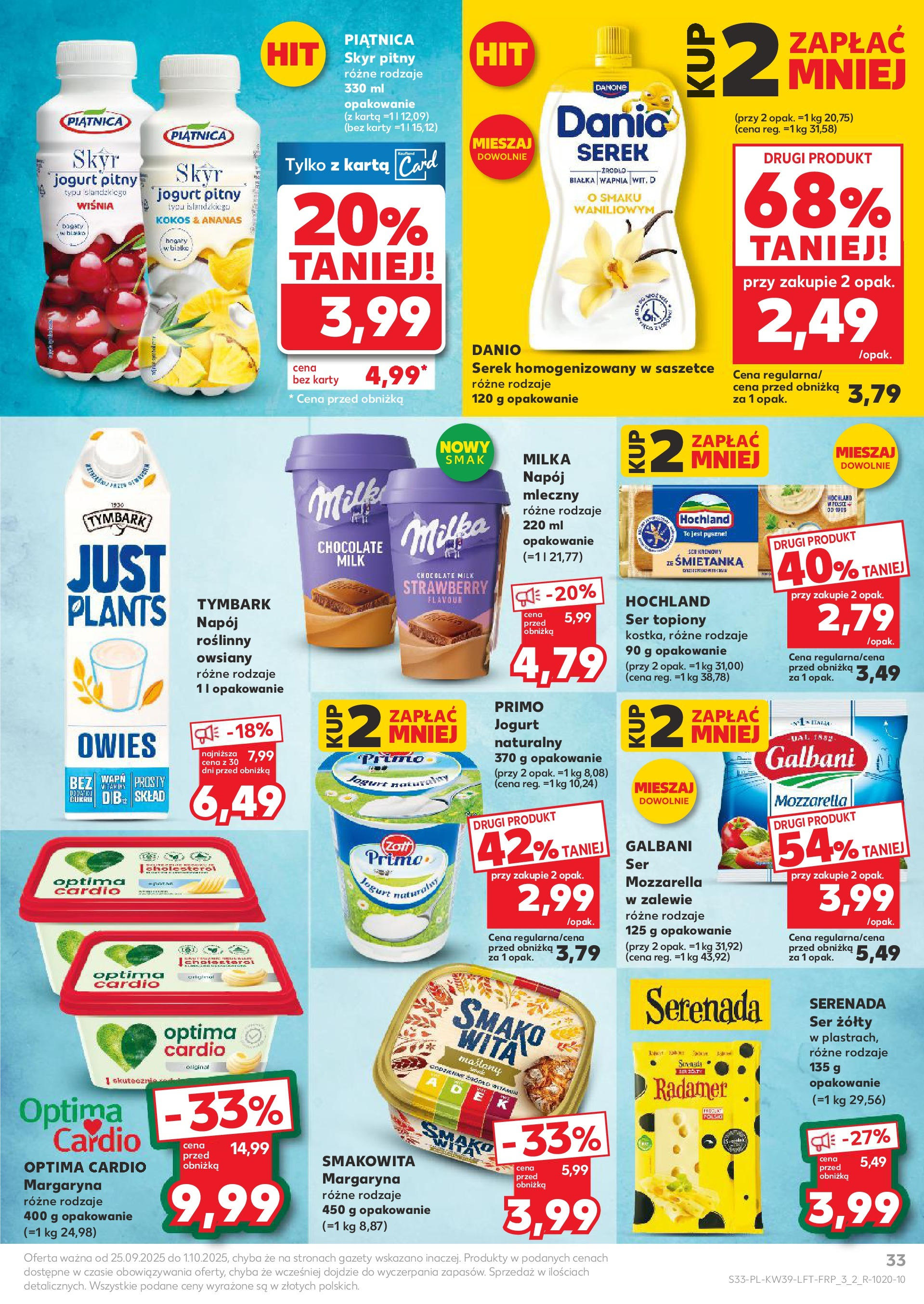 Kaufland gazetka od 25.09.2025 - od jutra PDF | Strona: 33 | Produkty: Ser topiony, Milka, Margaryna, Ser