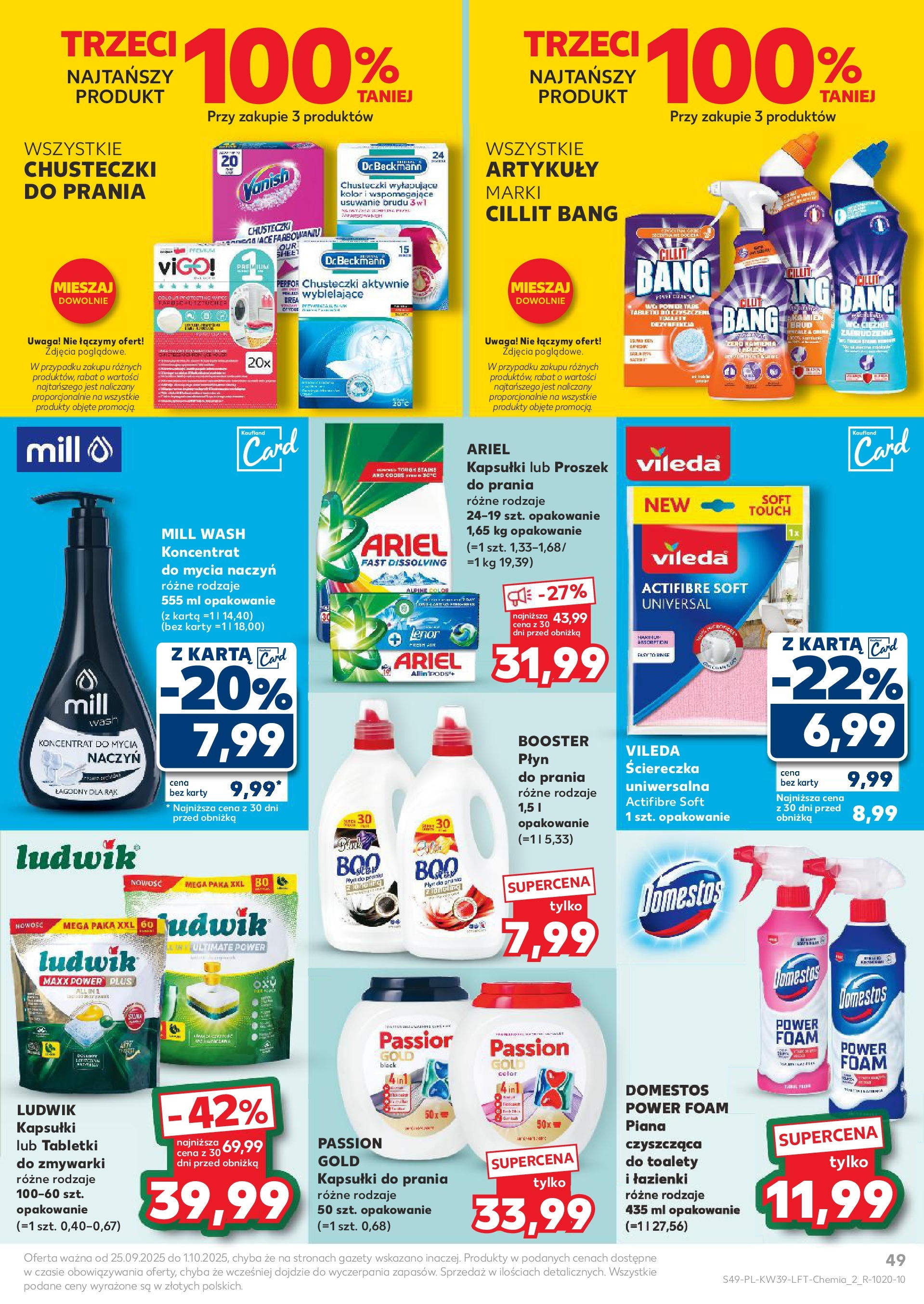 Kaufland gazetka od 25.09.2025 - od jutra PDF | Strona: 49 | Produkty: Karta, Ariel, Domestos, Kapsułki do prania
