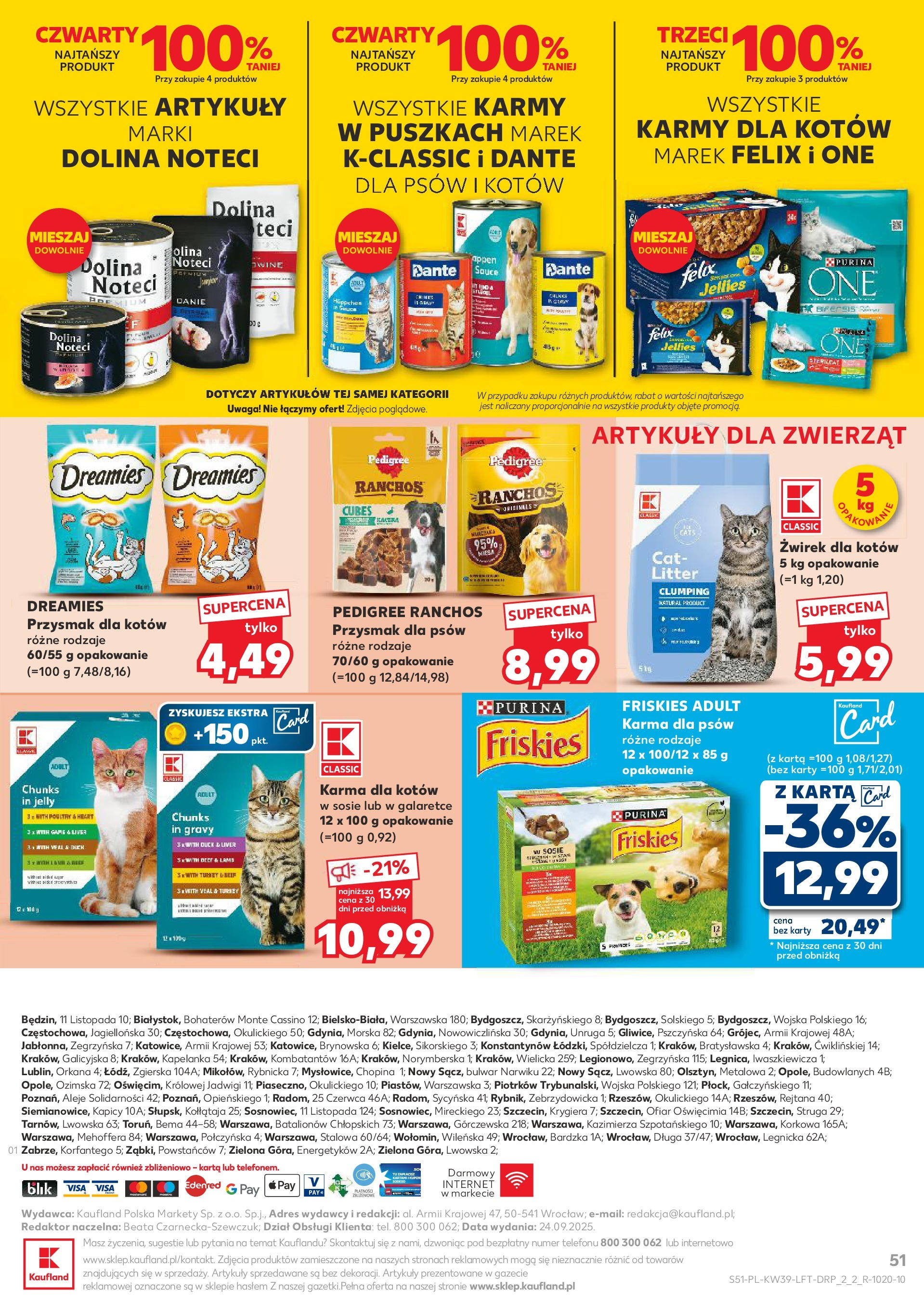 Kaufland gazetka od 25.09.2025 - od jutra PDF | Strona: 51 | Produkty: Karta, Pedigree, Karma dla kotów, Karma dla psów