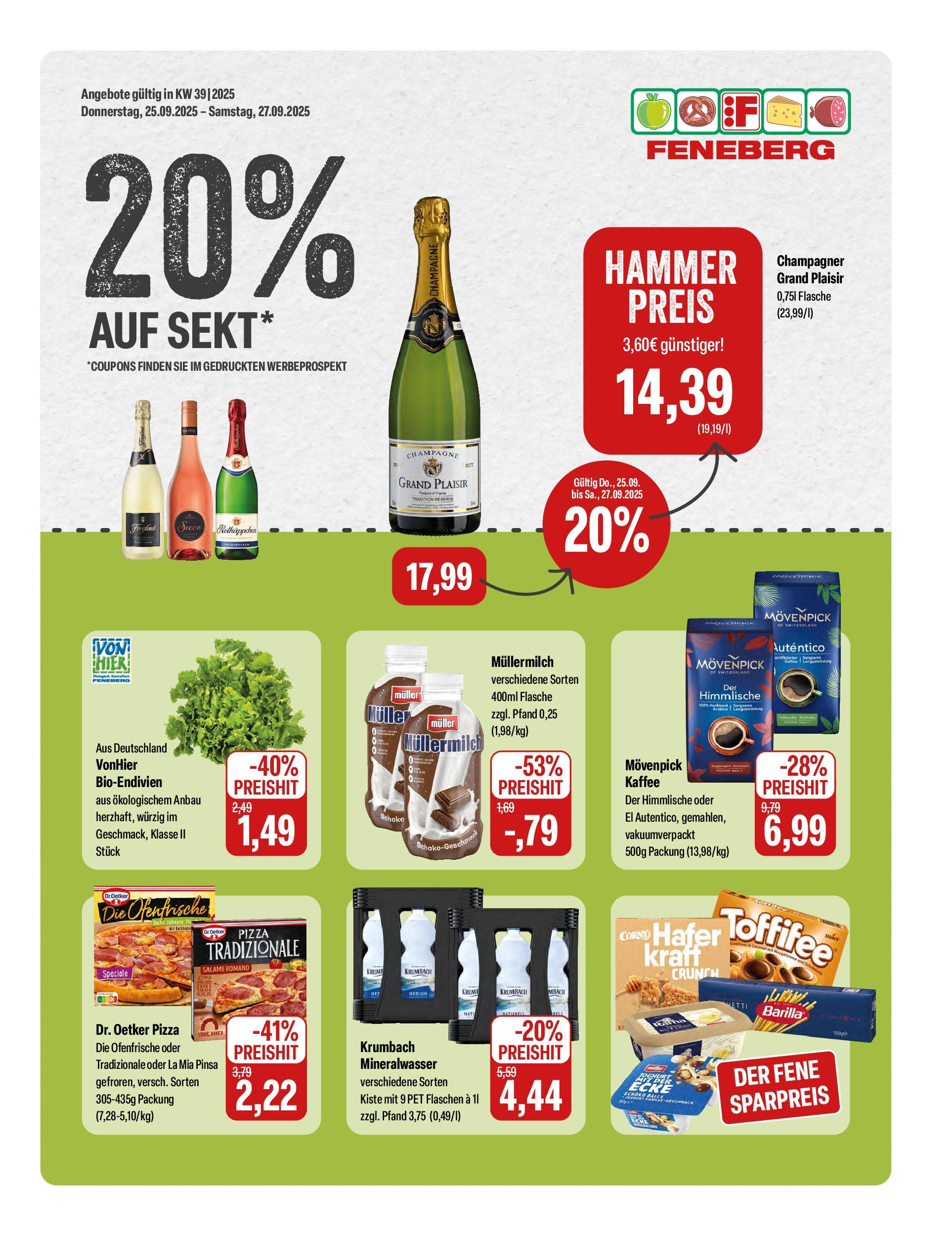 Feneberg Angebote (ab 25.09.2025) zum Blättern | Seite: 1 | Produkte: Barilla, Ofenfrische, Mineralwasser, Pizza