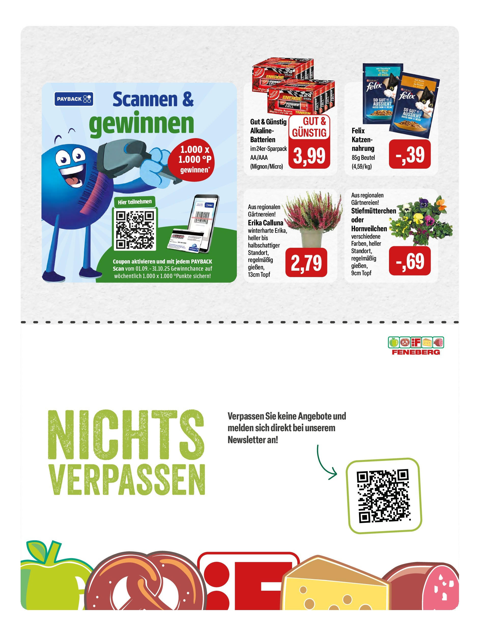 Feneberg Angebote (ab 02.10.2025) zum Blättern | Seite: 15 | Produkte: Stiefmutterchen, Batterien, Thunfisch, Batterie