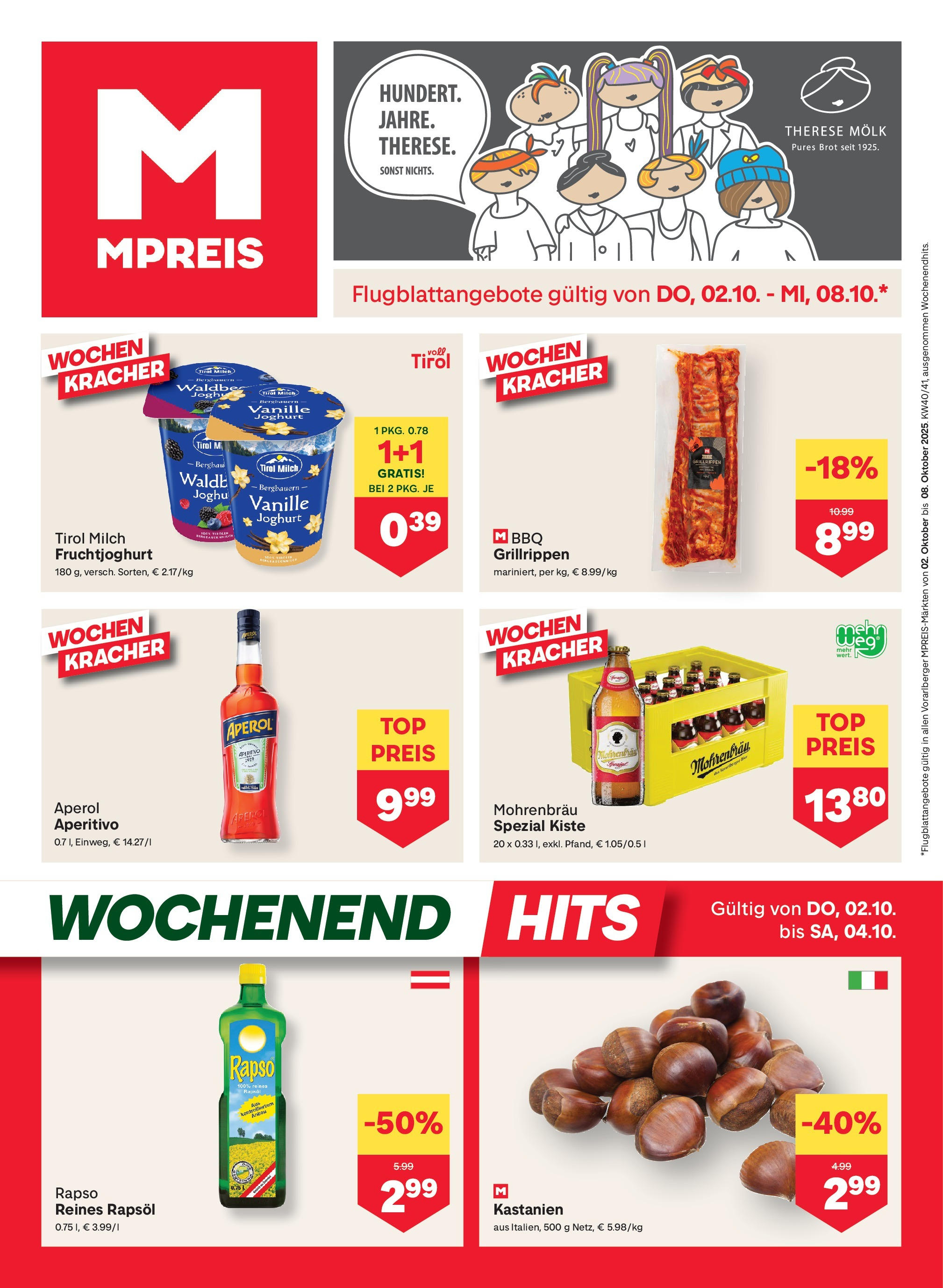 MPREIS St.Gallenkirch von 02.10.2025 - Aktuelle Angebote | Seite: 1 | Produkte: Milch, Joghurt, Brot