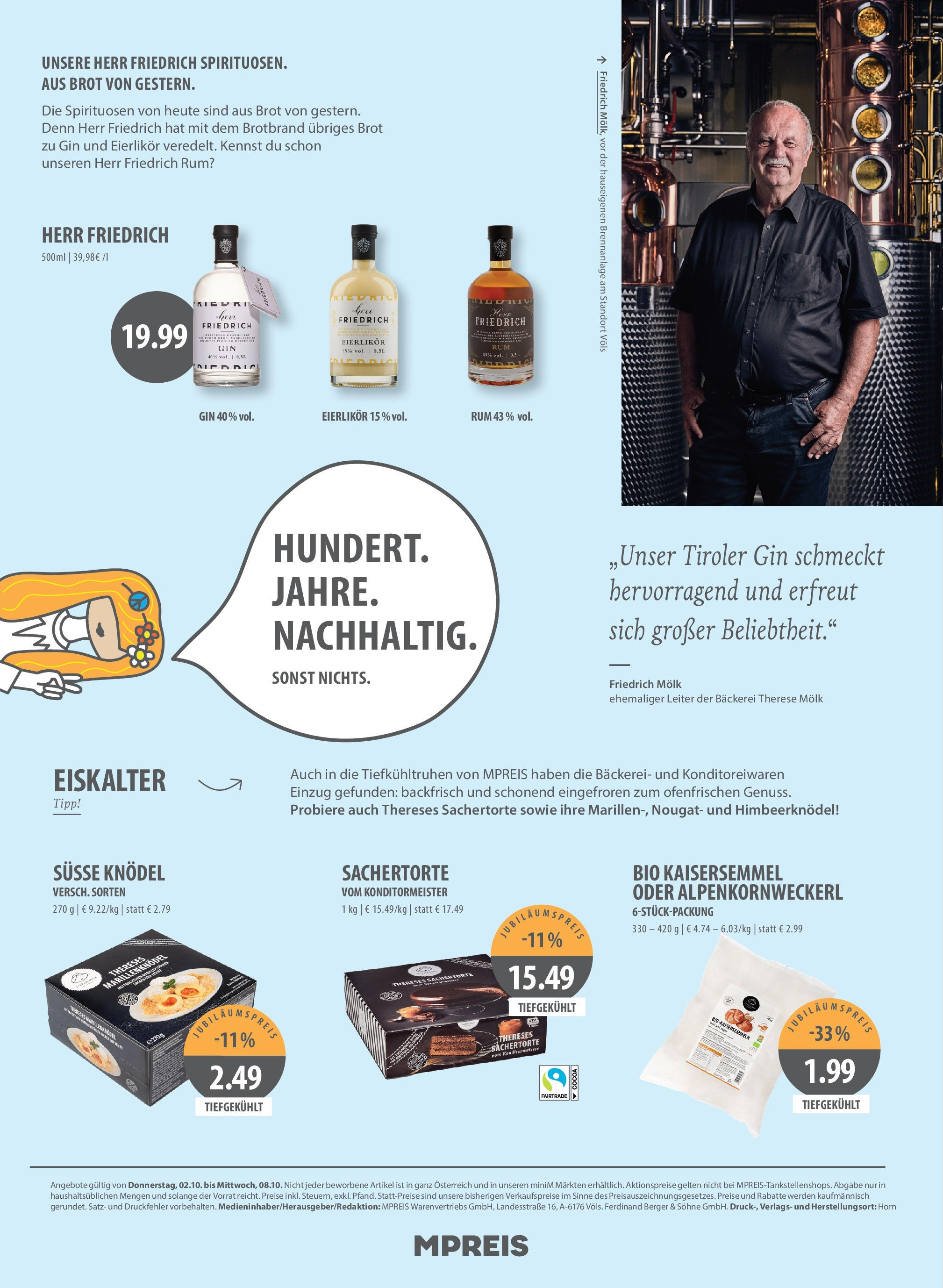 MPREIS Sillian von 02.10.2025 - Aktuelle Angebote | Seite: 10 | Produkte: Gin, Bäckerei, Brot
