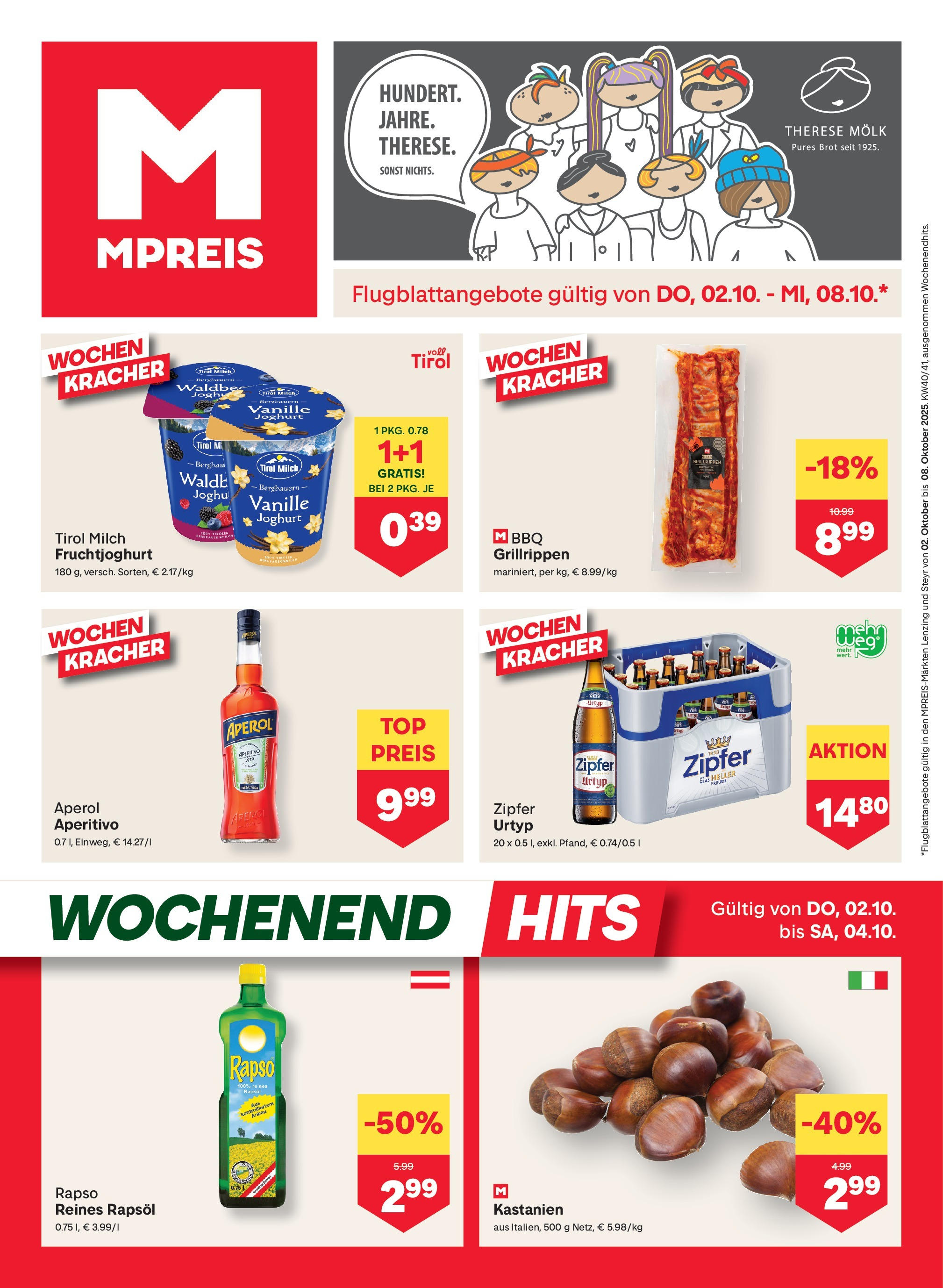 MPREIS Steyr von 02.10.2025 - Aktuelle Angebote | Seite: 1 | Produkte: Milch, Joghurt, Brot