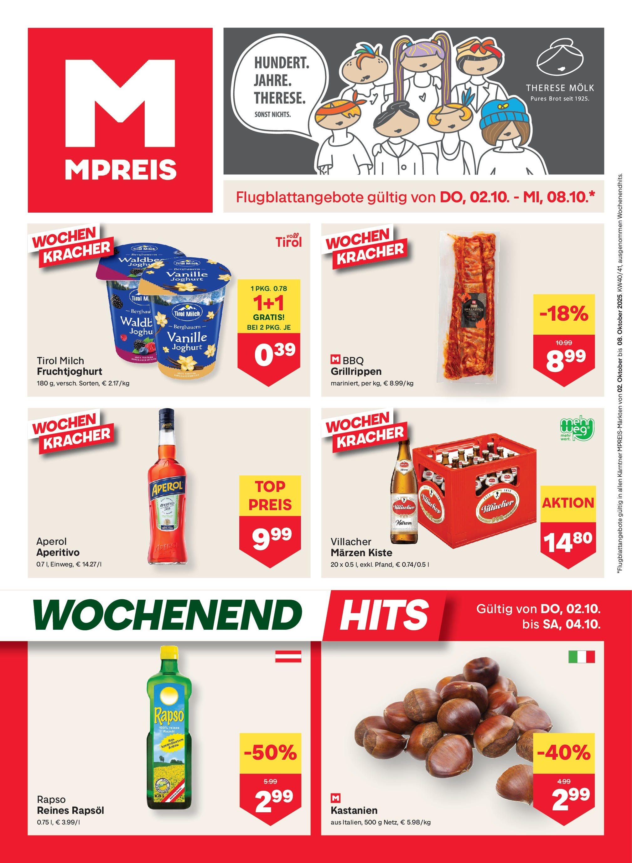 MPREIS Velden von 02.10.2025 - Aktuelle Angebote | Seite: 1 | Produkte: Milch, Joghurt, Brot