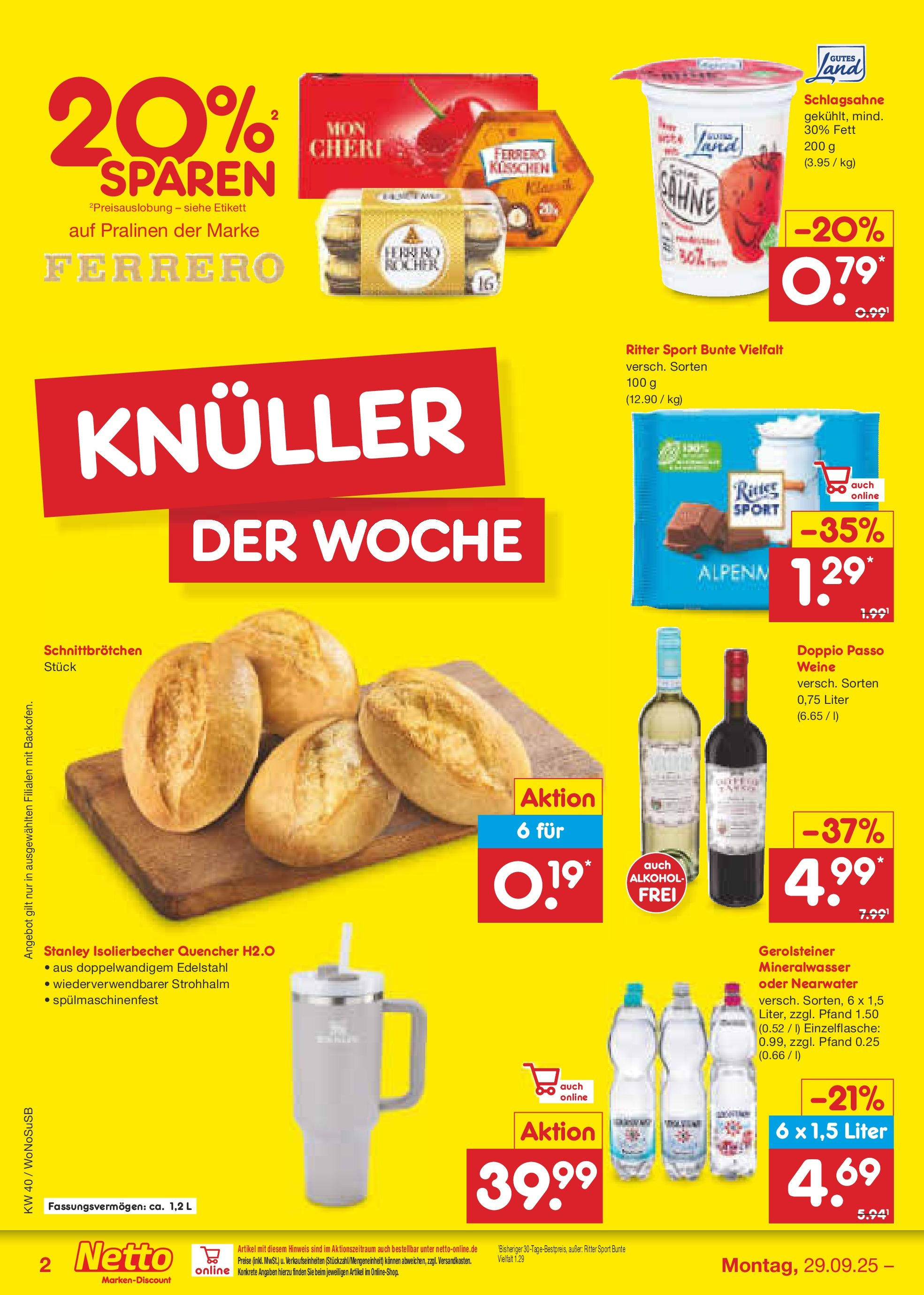 Netto Marken-Discount prospekt Frankfurt Am Main	 (ab 28.09.2025) » Angebote | Seite: 2 | Produkte: Schlagsahne, Ritter sport, Mineralwasser, Sahne