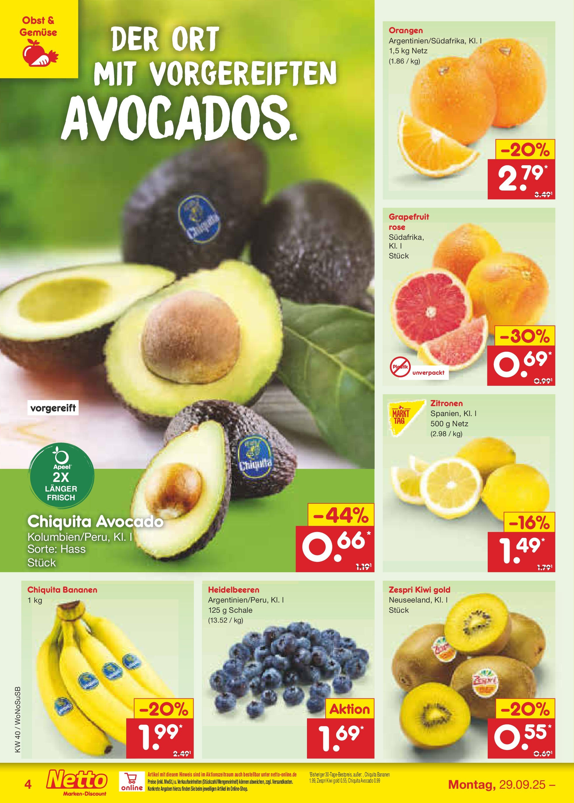 Netto Marken-Discount prospekt Frankfurt Am Main	 (ab 28.09.2025) » Angebote | Seite: 4 | Produkte: Grapefruit, Obst, Kiwi, Zitronen