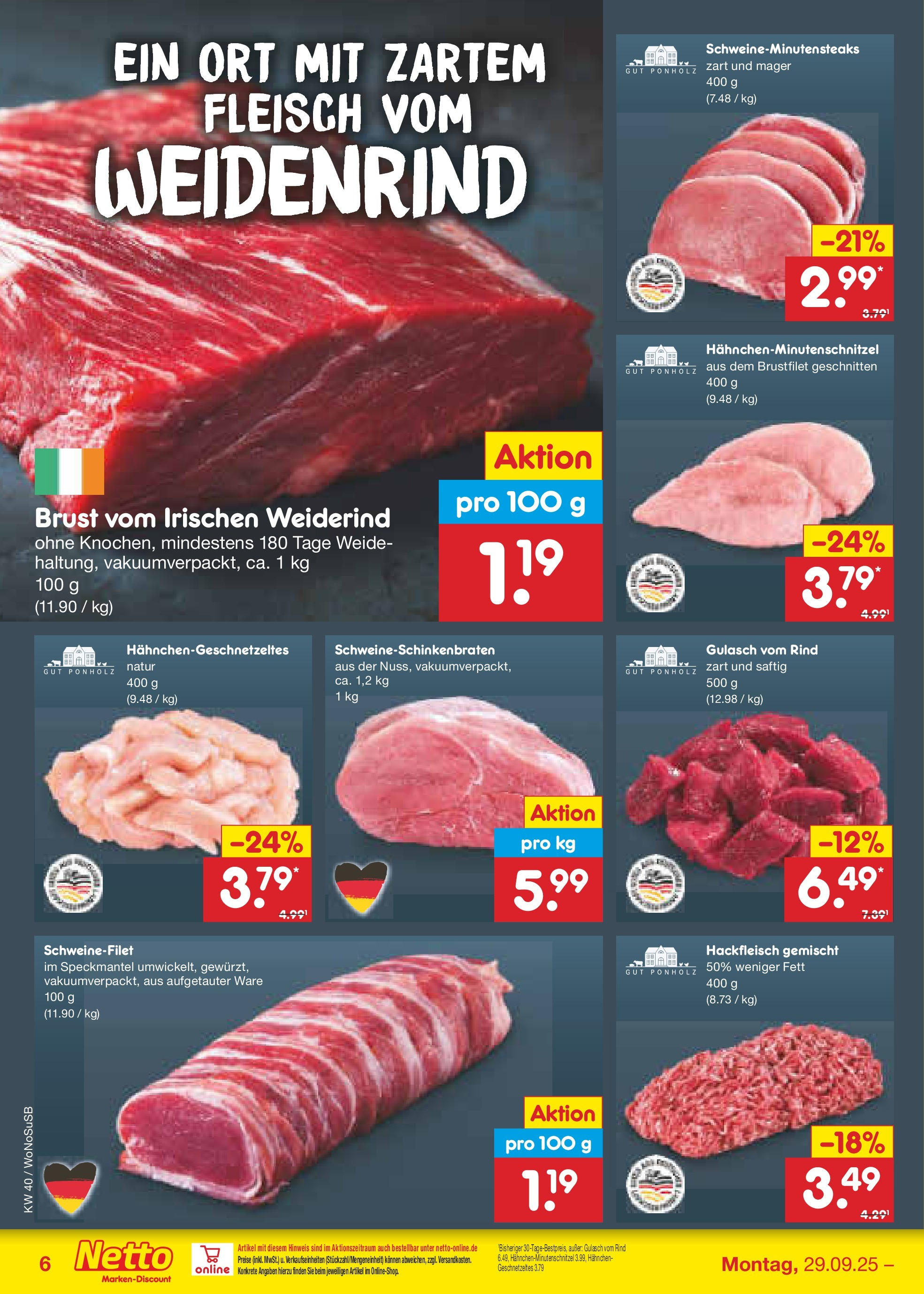 Netto Marken-Discount prospekt Frankfurt Am Main	 (ab 28.09.2025) » Angebote | Seite: 6 | Produkte: Schweinefilet, Gulasch, Fleisch, Hackfleisch