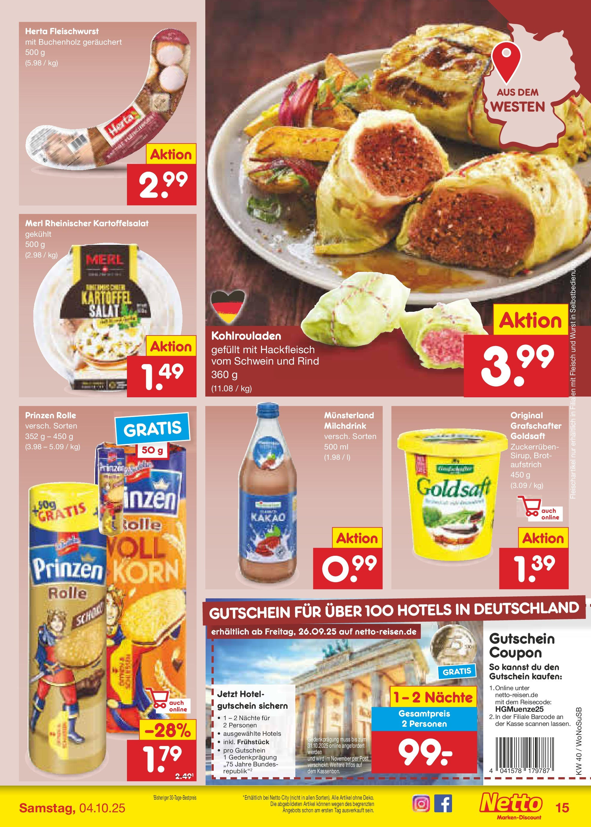Netto Marken-Discount prospekt Frankfurt Am Main	 (ab 28.09.2025) » Angebote | Seite: 15 | Produkte: Wurst, Brot, Fleisch, Hackfleisch