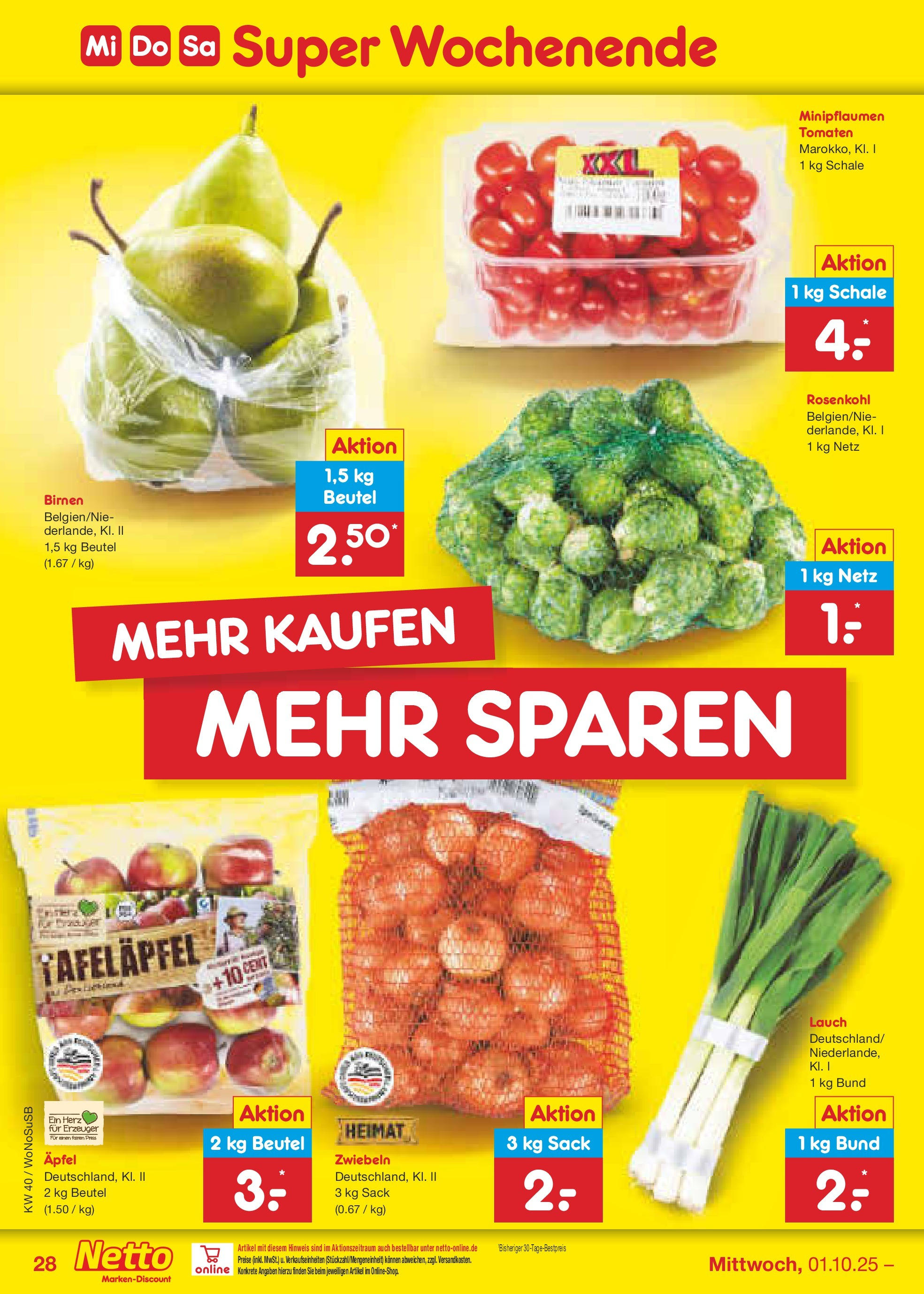 Netto Marken-Discount prospekt Frankfurt Am Main	 (ab 28.09.2025) » Angebote | Seite: 32 | Produkte: Äpfel, Tomaten, Zwiebeln