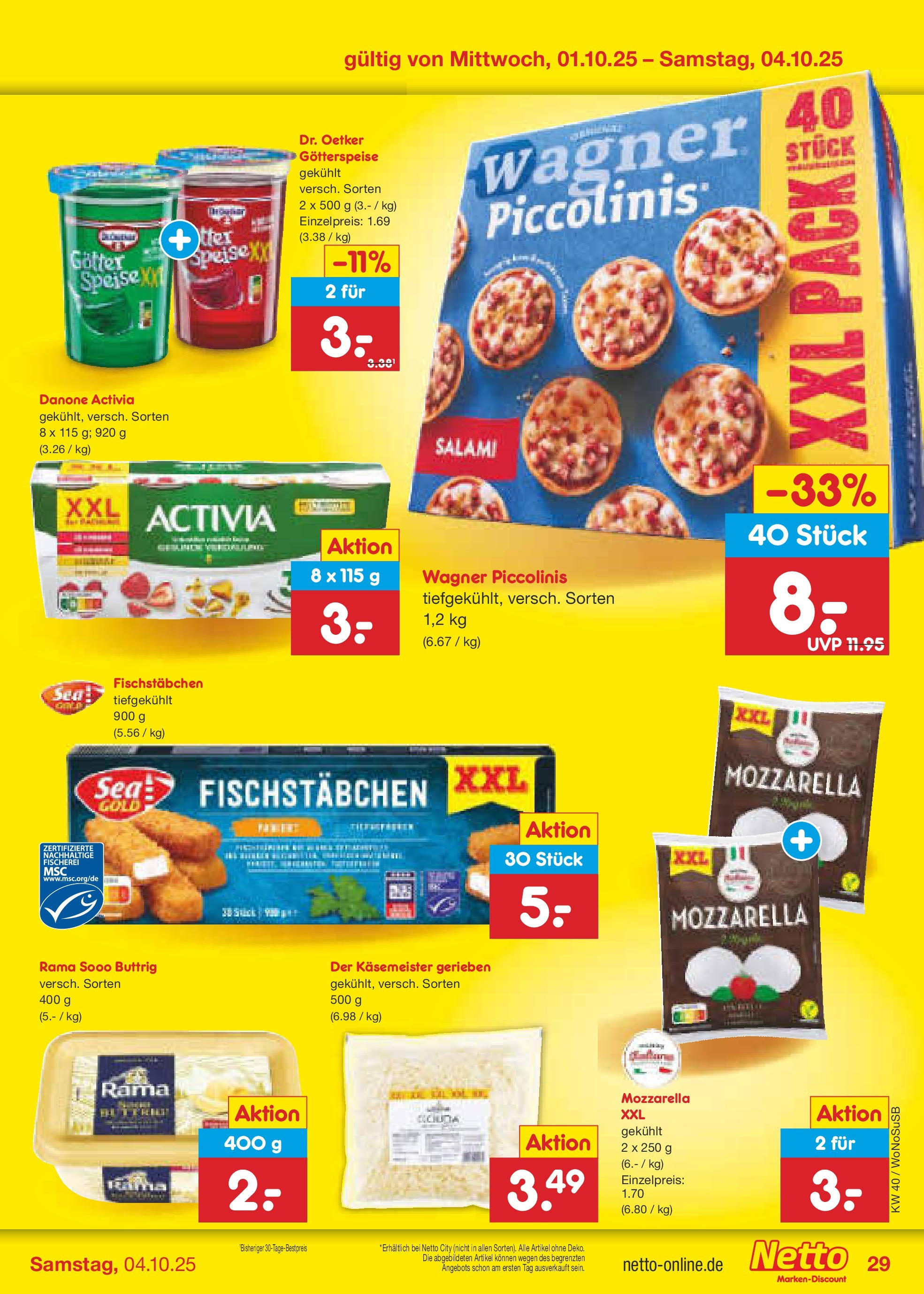 Netto Marken-Discount prospekt Frankfurt Am Main	 (ab 28.09.2025) » Angebote | Seite: 33 | Produkte: Activia, Danone activia, Mozzarella, Piccolinis