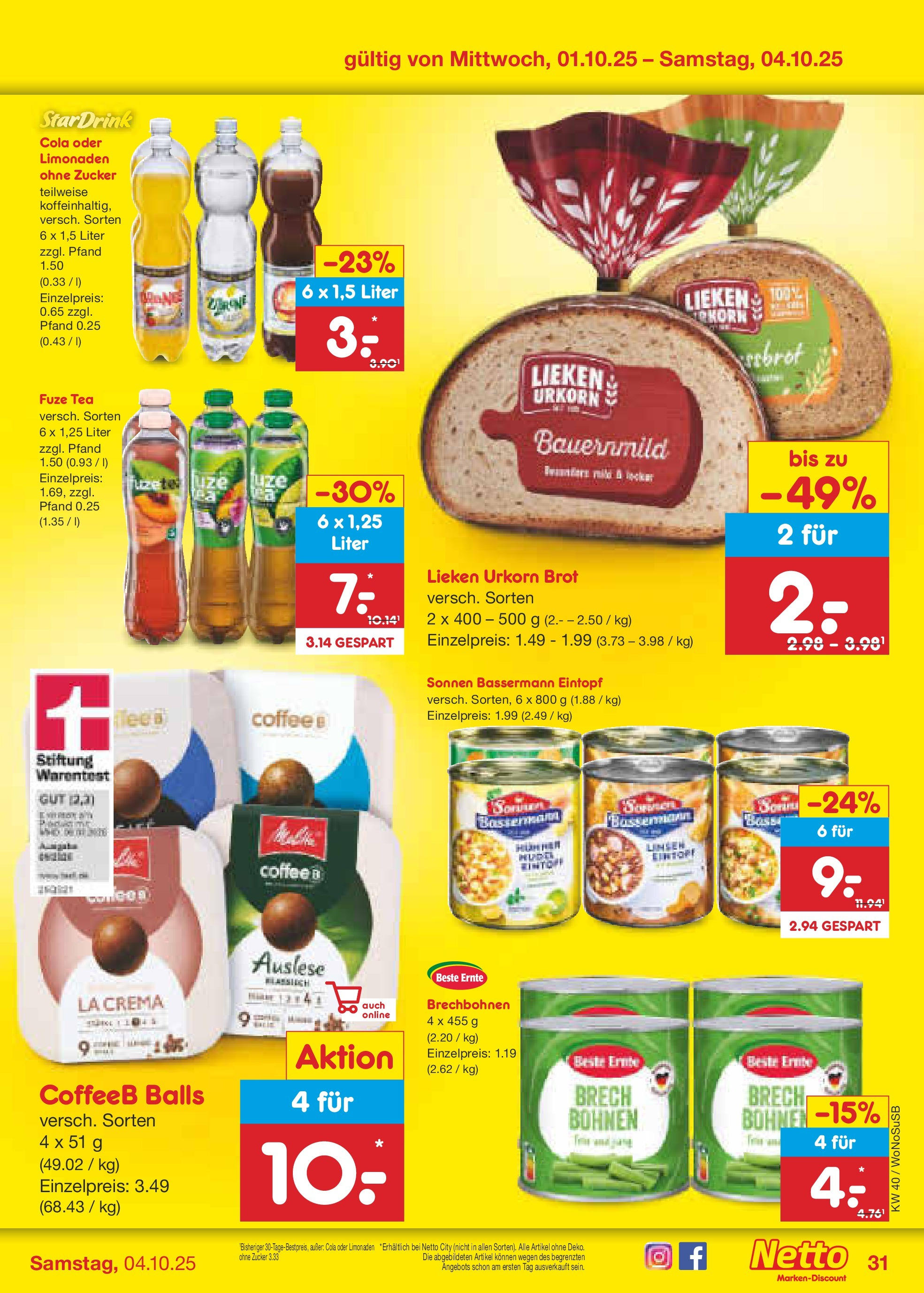 Netto Marken-Discount prospekt Frankfurt Am Main	 (ab 28.09.2025) » Angebote | Seite: 35 | Produkte: Fuze tea, Cola, Zucker, Brot