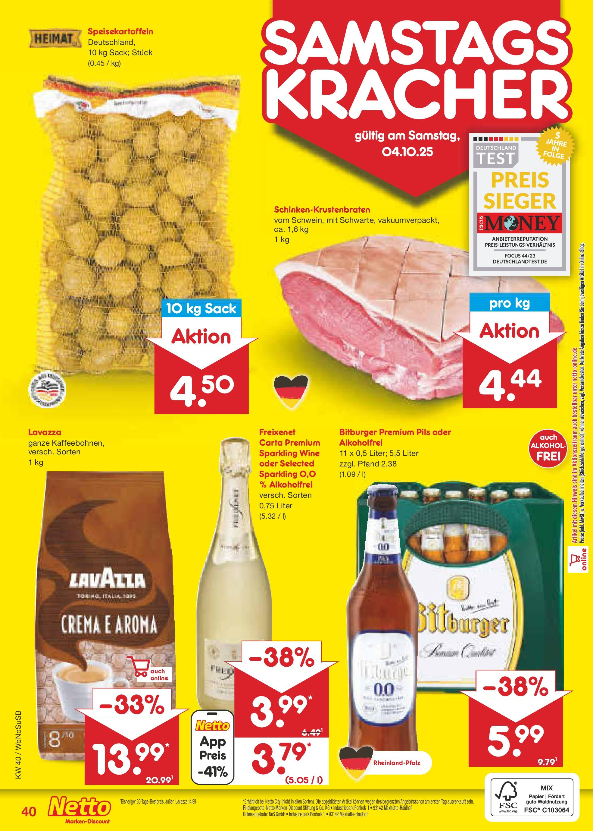 Netto Marken-Discount prospekt Frankfurt Am Main	 (ab 28.09.2025) » Angebote | Seite: 44 | Produkte: Bitburger, Lavazza, Freixenet, Pils
