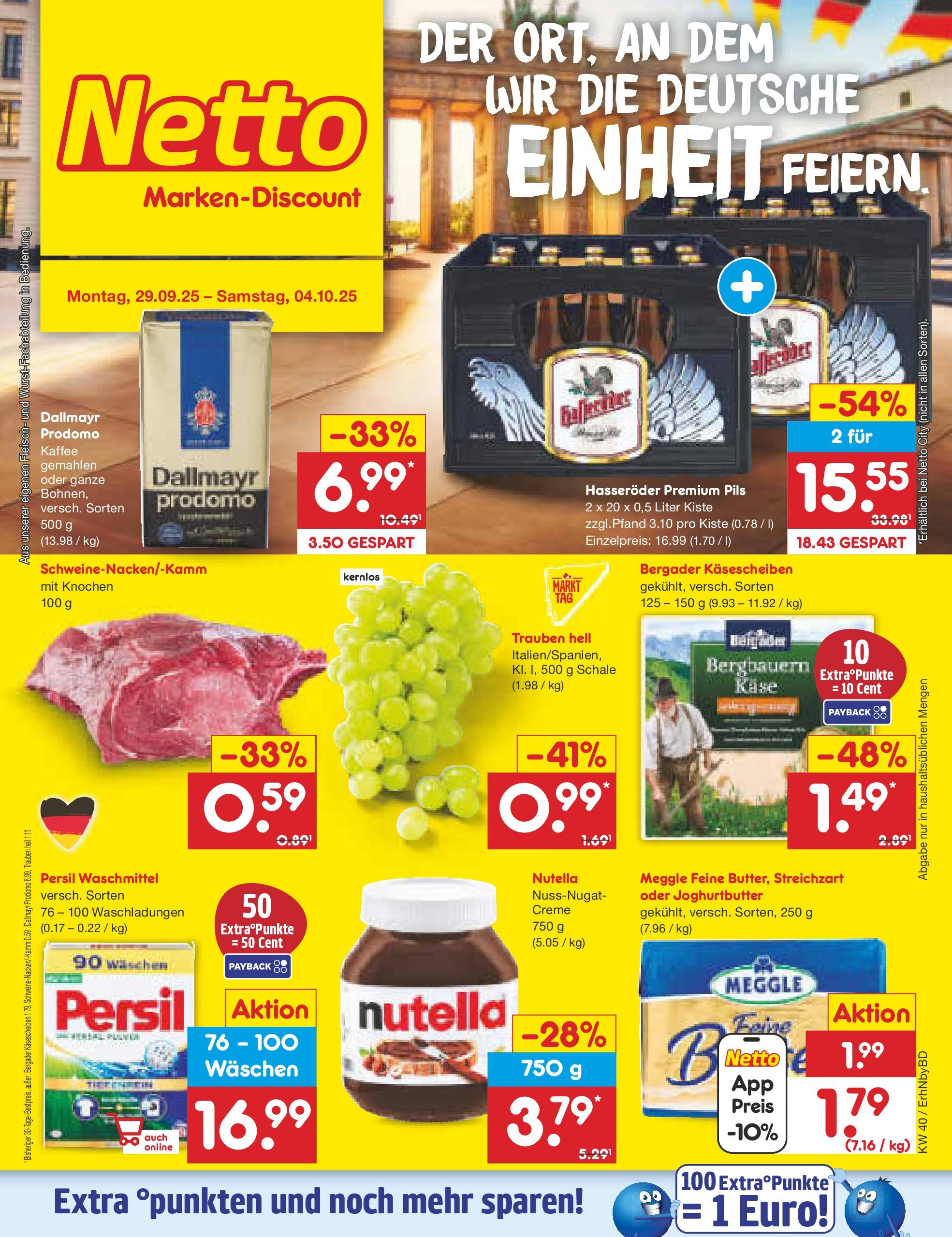 Netto Marken-Discount prospekt Ergolding	 (ab 28.09.2025) » Angebote | Seite: 1 | Produkte: Trauben, Dallmayr, Waschmittel, Dallmayr prodomo