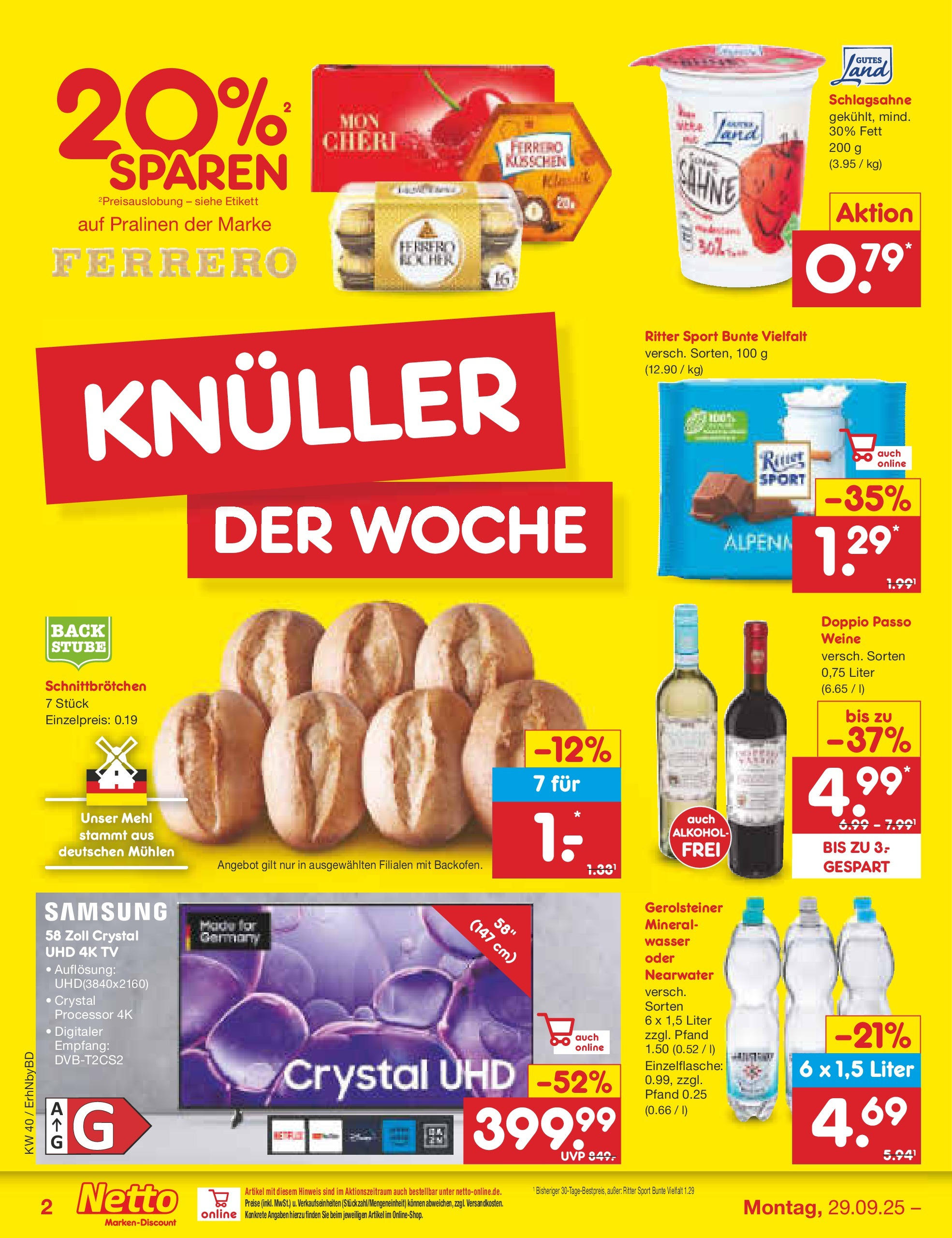Netto Marken-Discount prospekt Ergolding	 (ab 28.09.2025) » Angebote | Seite: 2 | Produkte: Mehl, Ritter sport, Doppio Passo, Gerolsteiner