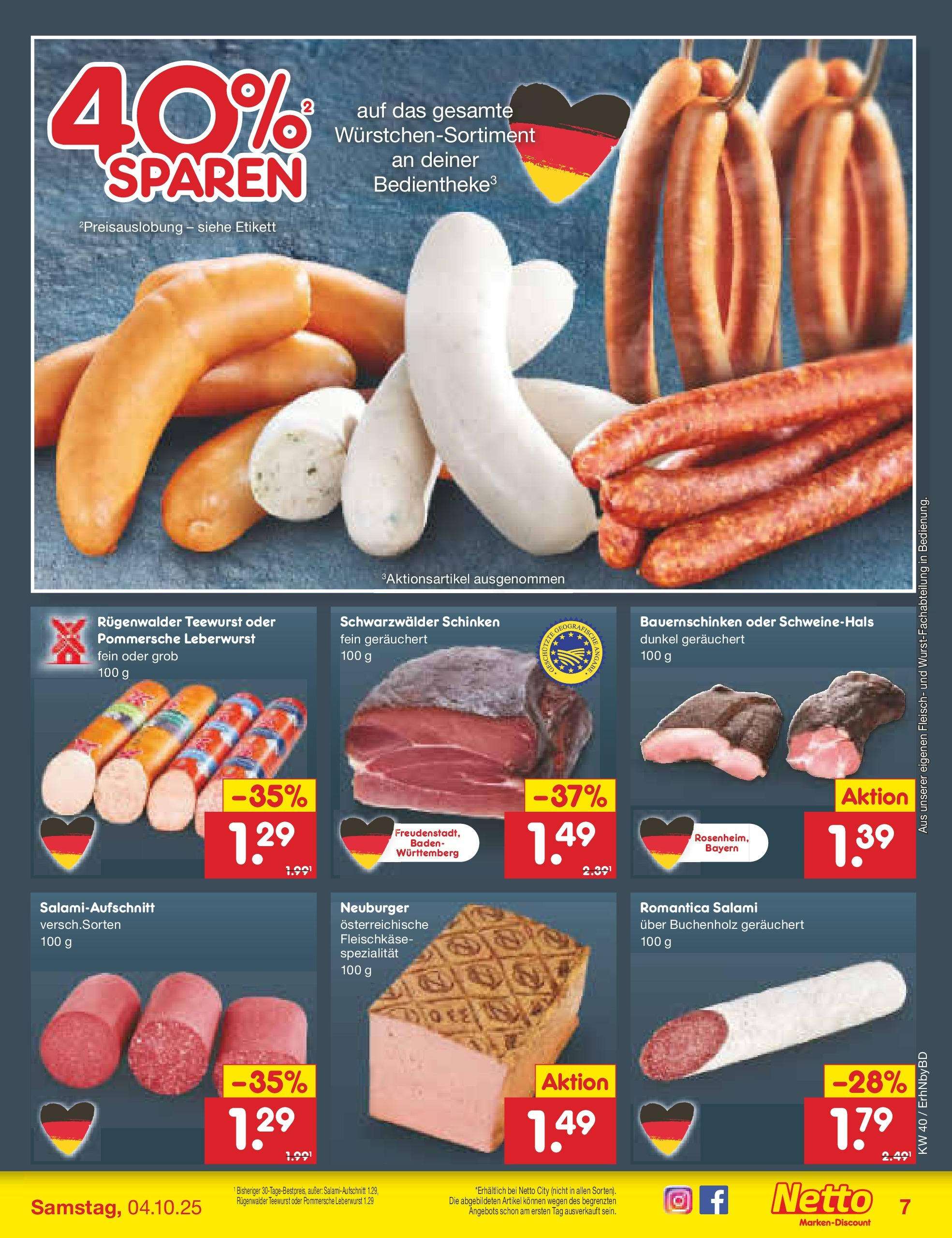 Netto Marken-Discount prospekt Ergolding	 (ab 28.09.2025) » Angebote | Seite: 7 | Produkte: Salami, Schinken, Fleisch