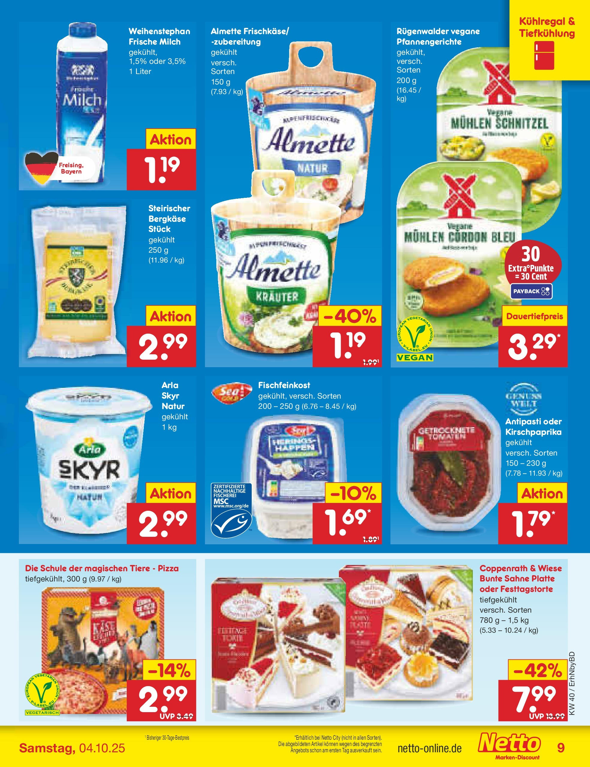 Netto Marken-Discount prospekt Ergolding	 (ab 28.09.2025) » Angebote | Seite: 9 | Produkte: Milch, Tomaten, Schnitzel, Pizza