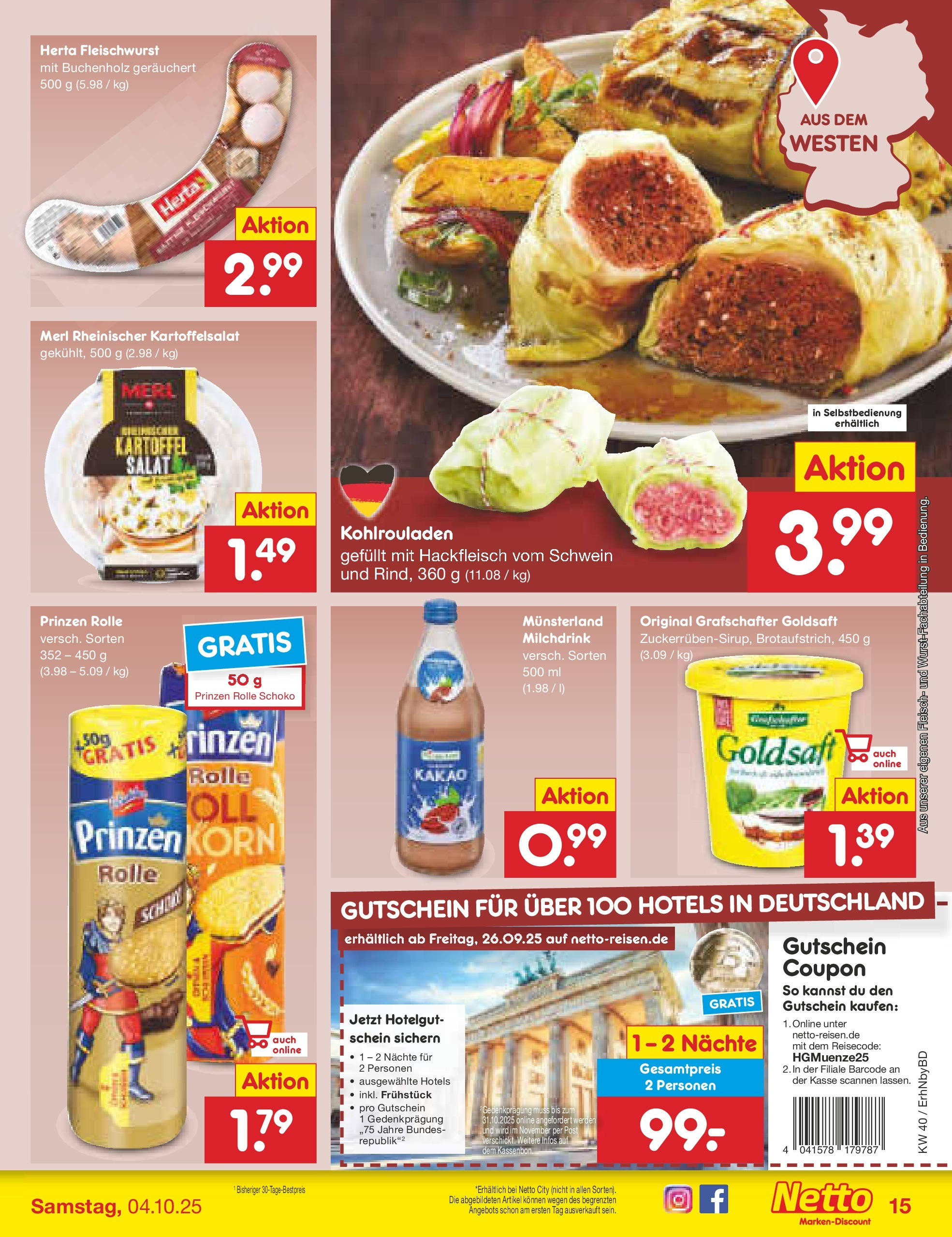 Netto Marken-Discount prospekt Ergolding	 (ab 28.09.2025) » Angebote | Seite: 15 | Produkte: Herta fleischwurst, Fleisch, Salat, Hackfleisch