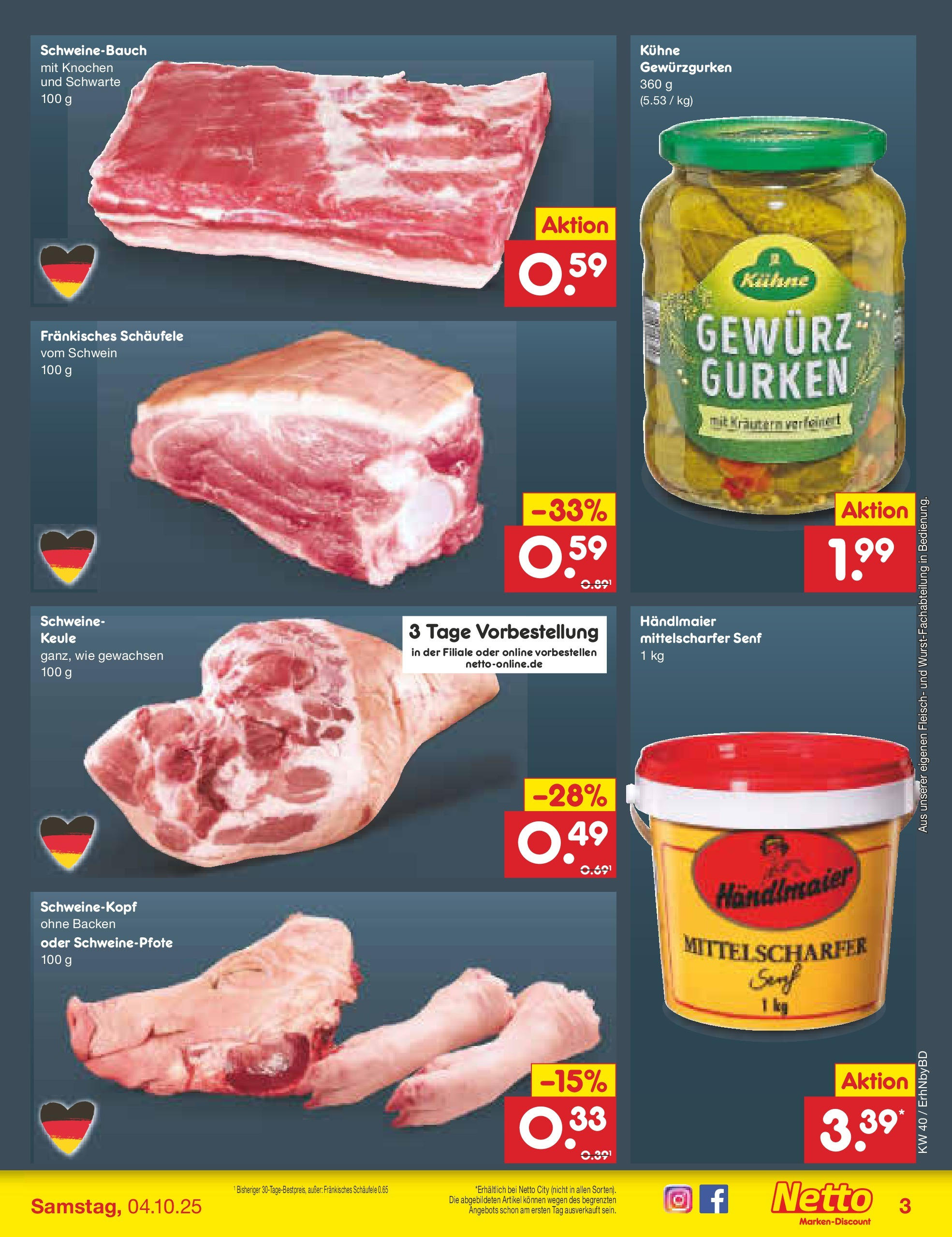 Netto Marken-Discount prospekt Ergolding	 (ab 28.09.2025) » Angebote | Seite: 22 | Produkte: Schweinebauch, Fleisch, Gurken