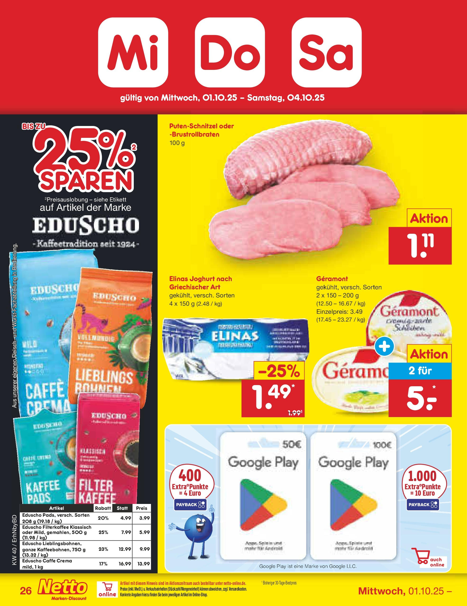 Netto Marken-Discount prospekt Ergolding	 (ab 28.09.2025) » Angebote | Seite: 27 | Produkte: Geramont, Joghurt, Kaffee, Eduscho
