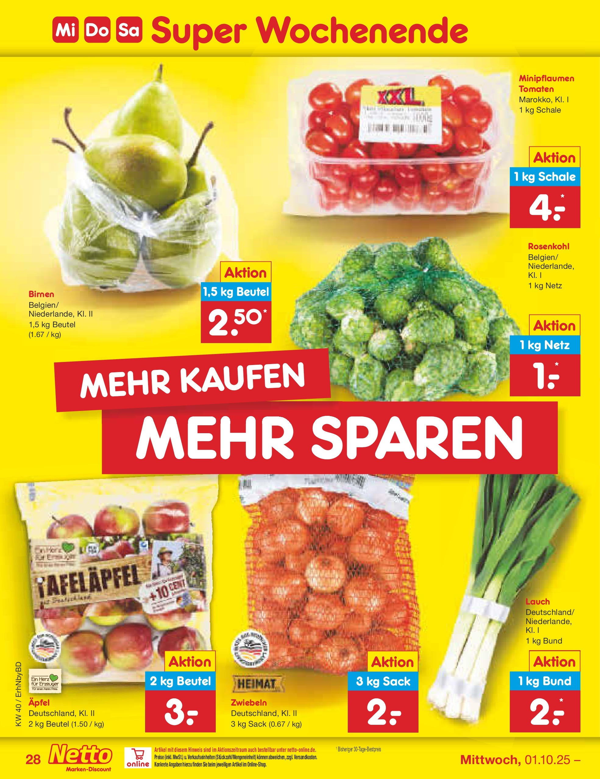 Netto Marken-Discount prospekt Ergolding	 (ab 28.09.2025) » Angebote | Seite: 29 | Produkte: Äpfel, Tomaten, Zwiebeln