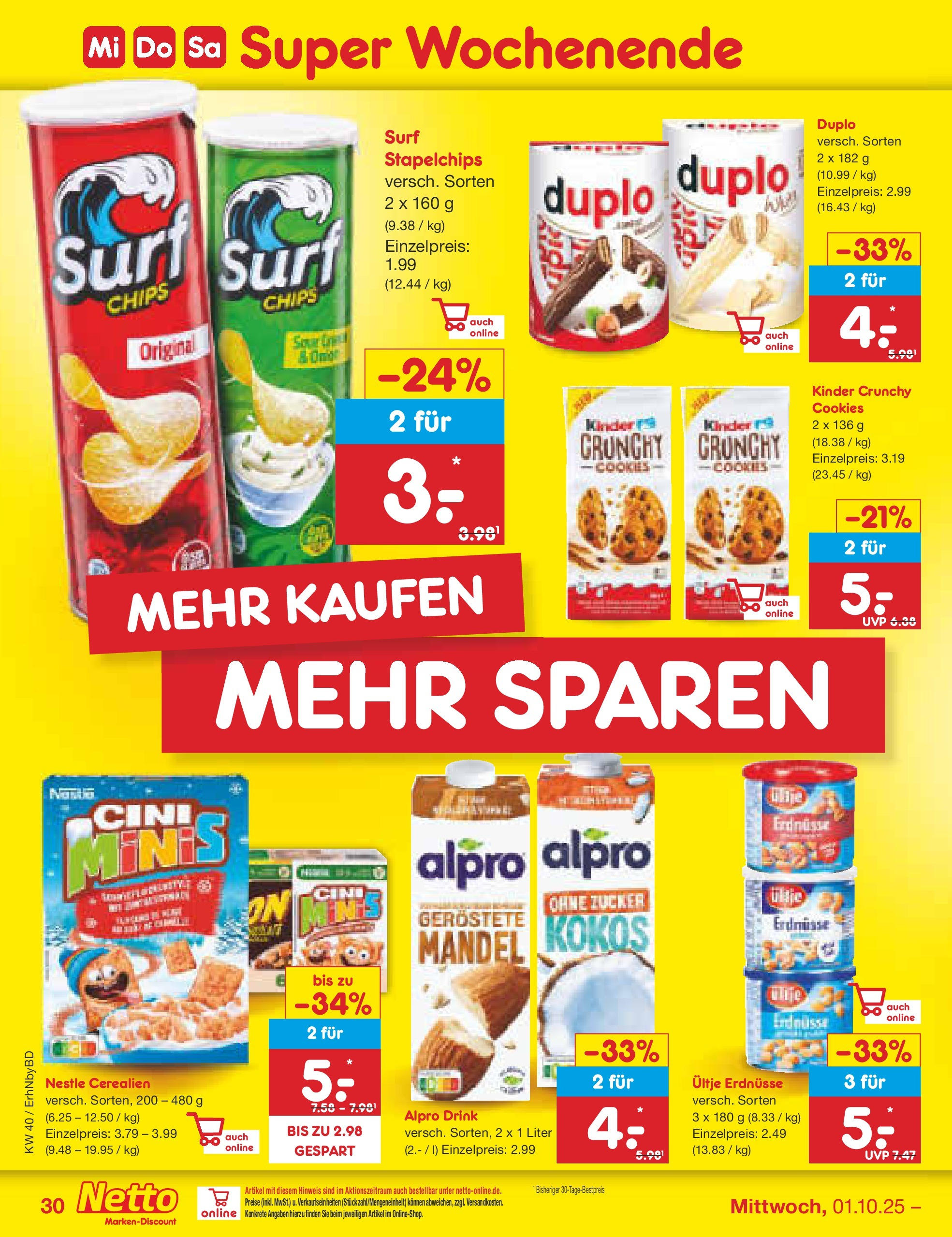 Netto Marken-Discount prospekt Ergolding	 (ab 28.09.2025) » Angebote | Seite: 31 | Produkte: Erdnüsse, Alpro, Zucker, Chips