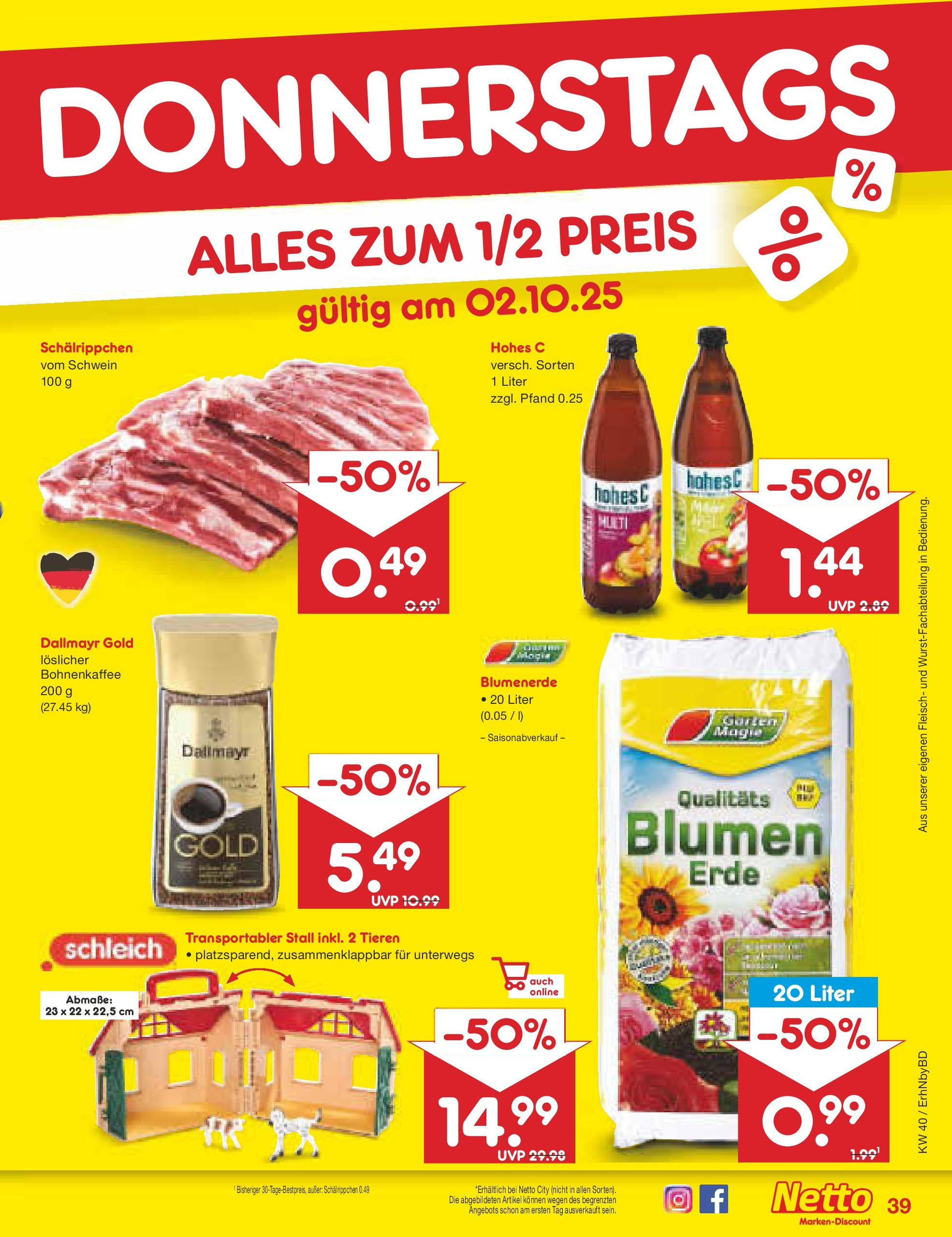 Netto Marken-Discount prospekt Ergolding	 (ab 28.09.2025) » Angebote | Seite: 40 | Produkte: Blumen, Blumenerde, Dallmayr, Hohes c