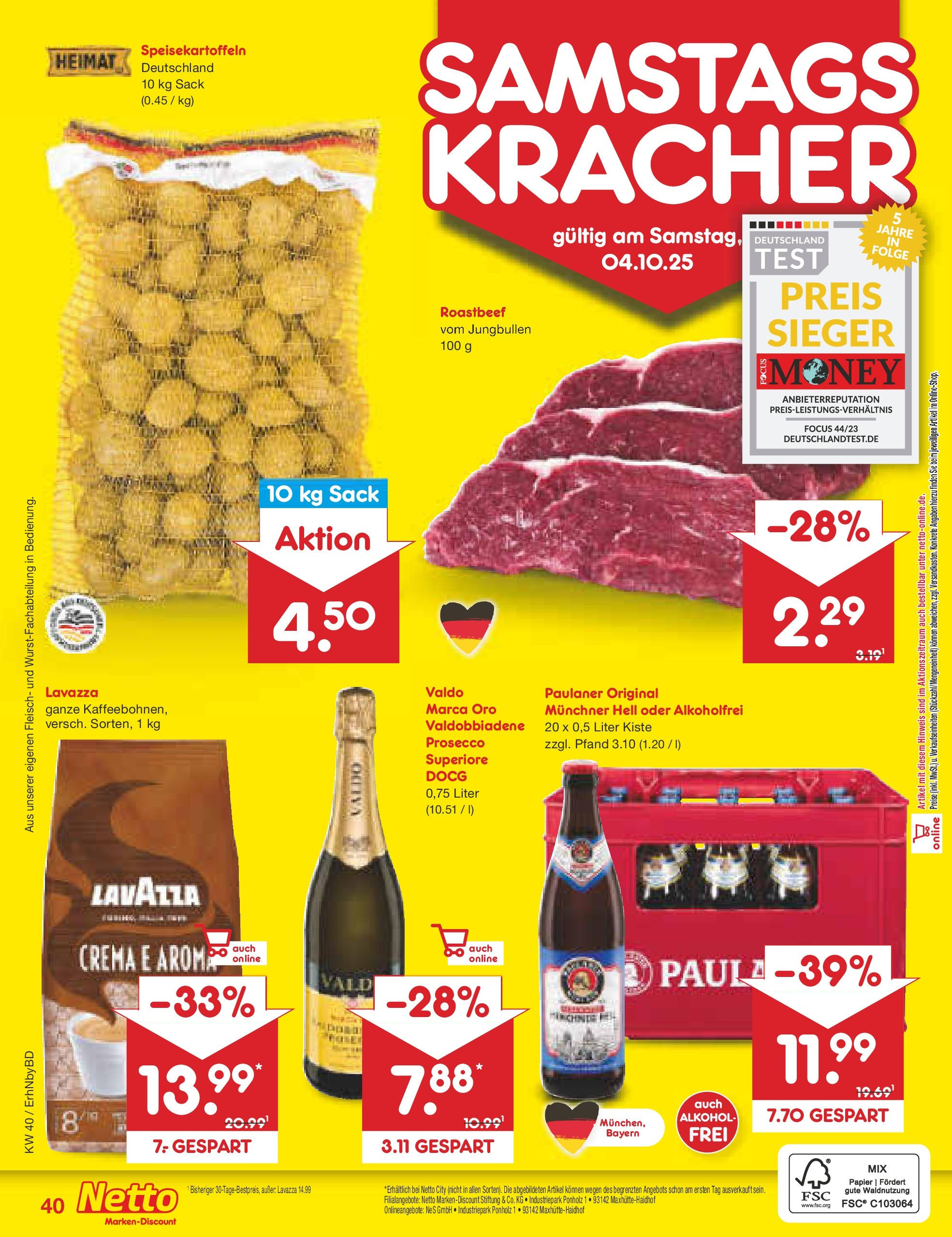 Netto Marken-Discount prospekt Ergolding	 (ab 28.09.2025) » Angebote | Seite: 41 | Produkte: Lavazza, Prosecco, Fleisch, Paulaner