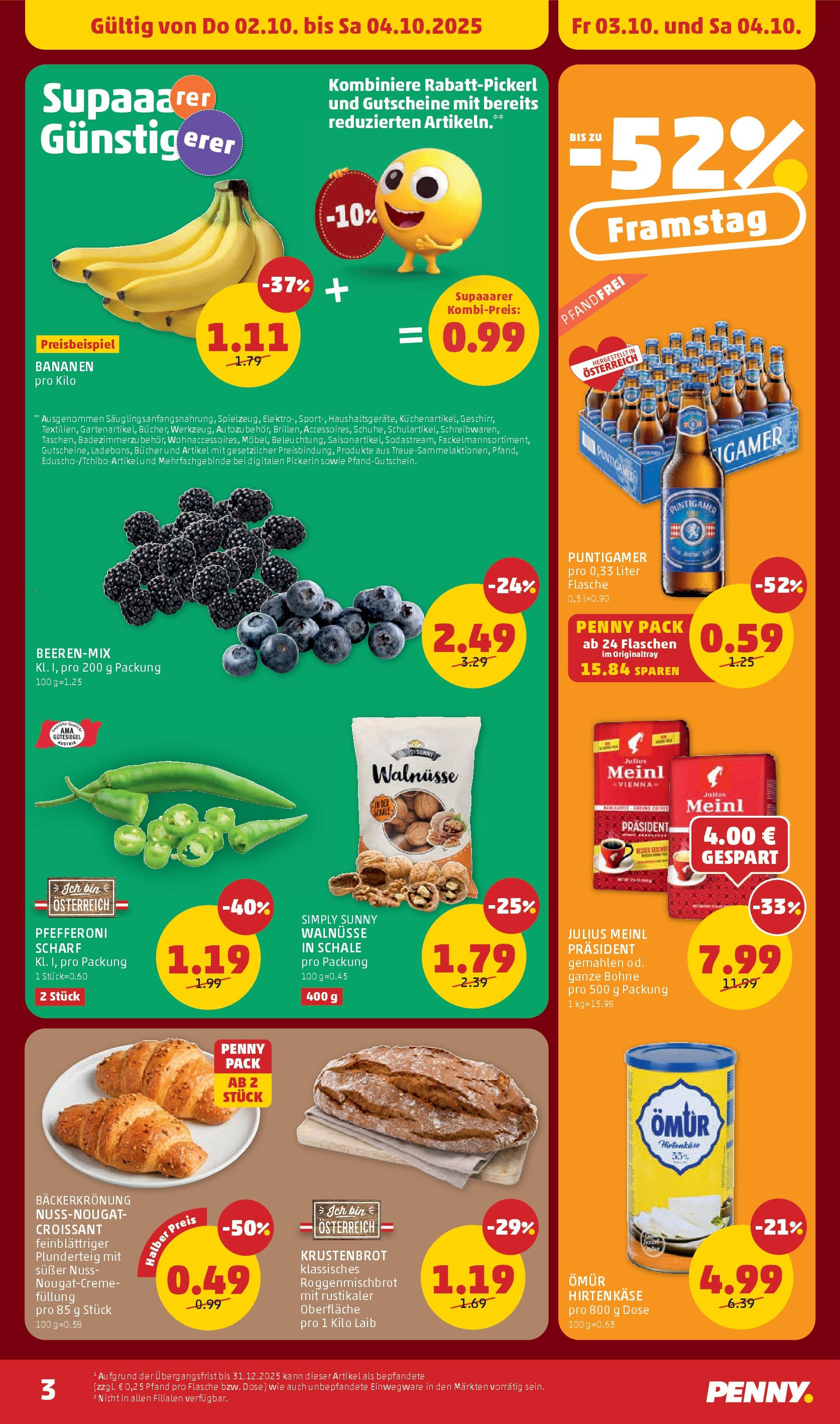 Penny Markt Flugblatt ab (02.10.2025) - Angebote, Prospekt | Seite: 3 | Produkte: Bananen