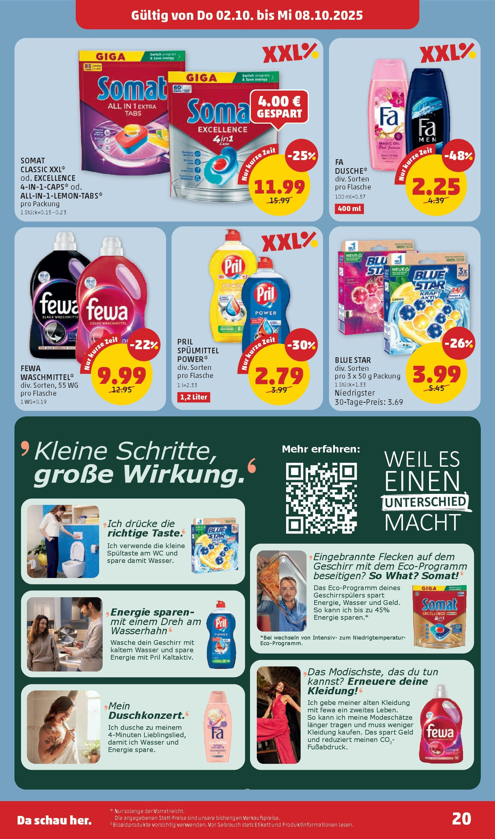 Penny Markt Flugblatt ab (02.10.2025) - Angebote, Prospekt | Seite: 20 | Produkte: Wasser, Dusche, Waschmittel
