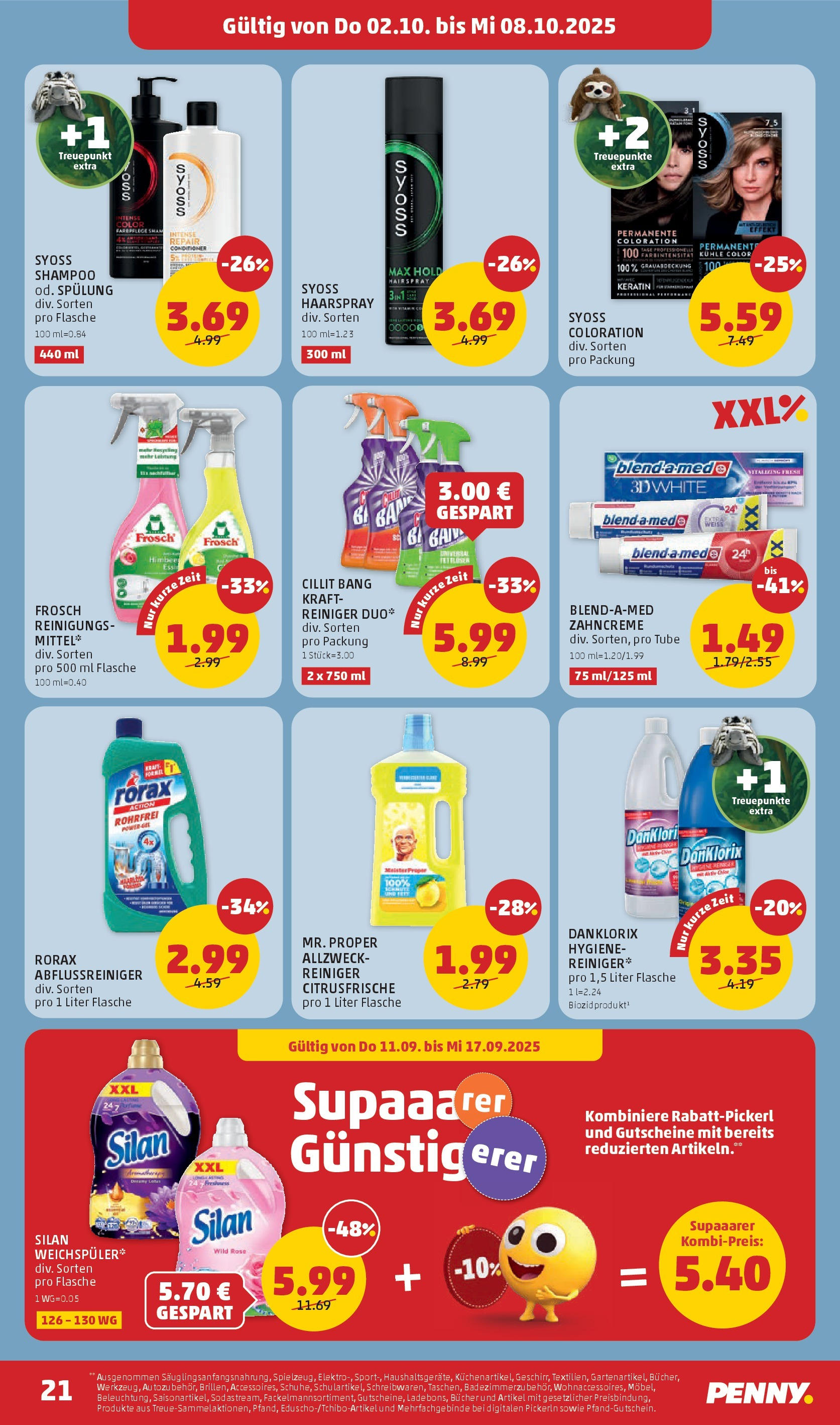 Penny Markt Flugblatt ab (02.10.2025) - Angebote, Prospekt | Seite: 21 | Produkte: Shampoo, Spülung, Haarspray, Weichspüler
