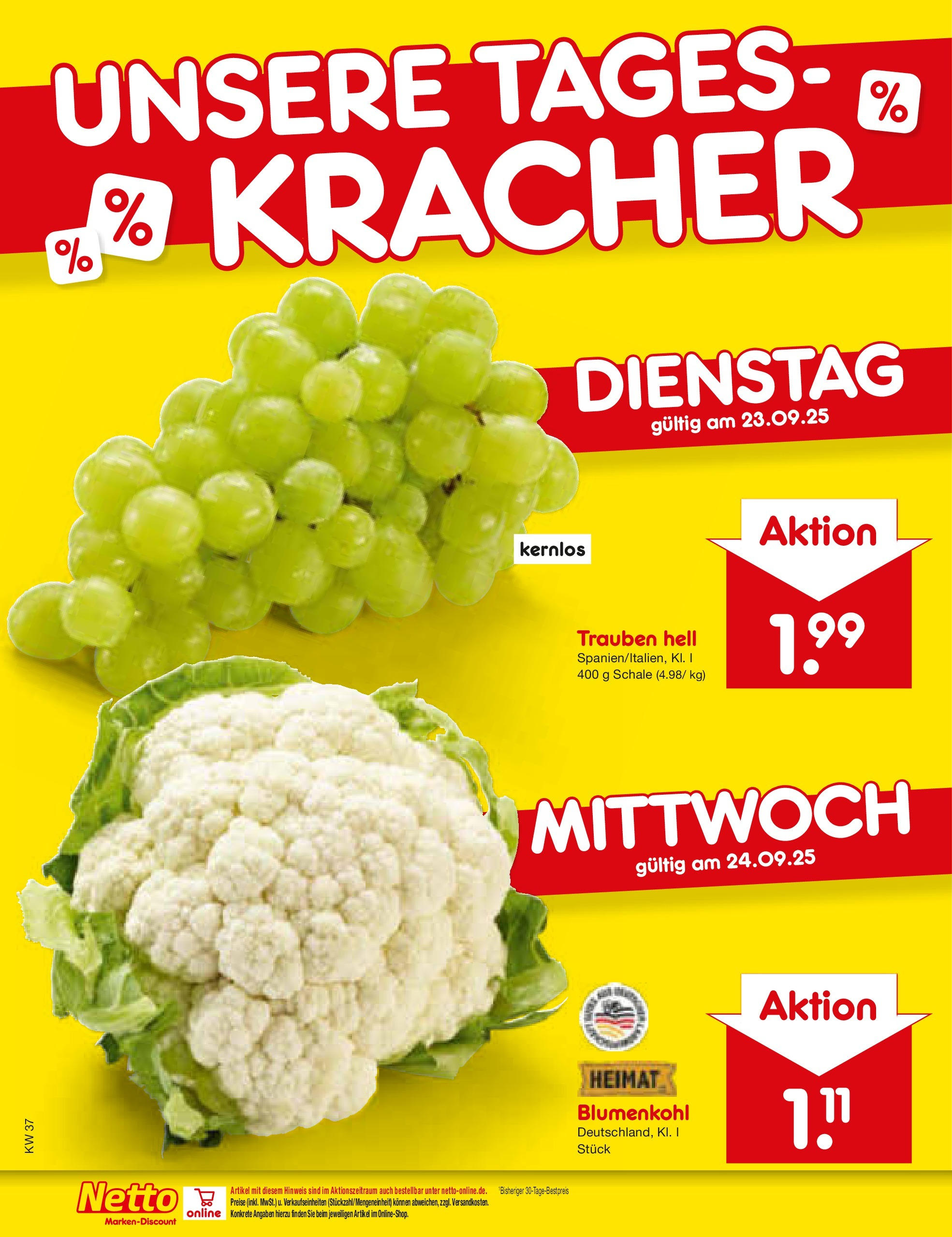 Netto Marken-Discount prospekt Rodgau	 (ab 21.09.2025) » Angebote | Seite: 10 | Produkte: Trauben, Blumenkohl