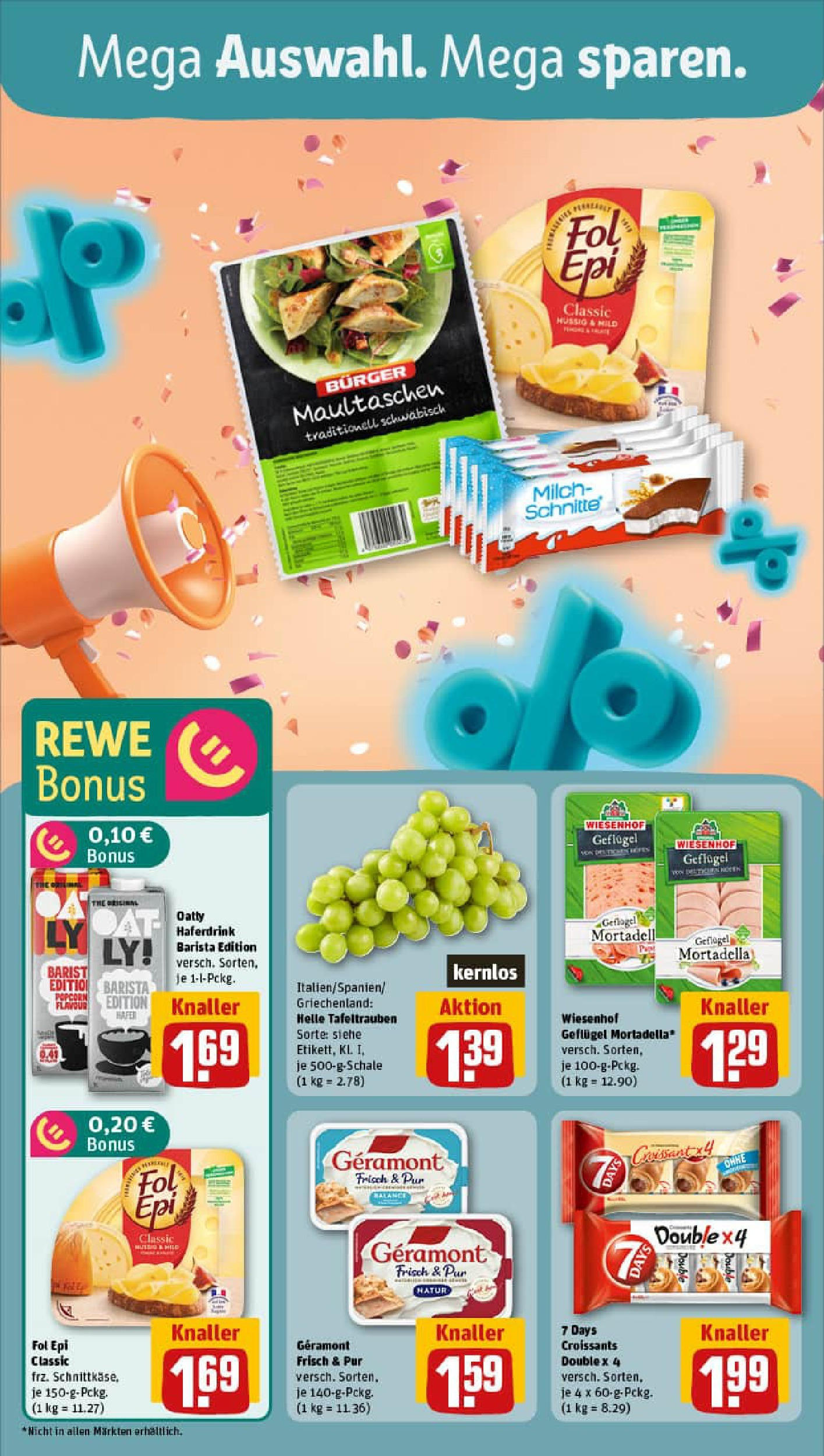 REWE Prospekt ab 28.09.2025 zum Blättern » Angebote | Seite: 4 | Produkte: Geramont, Burger, Haferdrink, Maultaschen