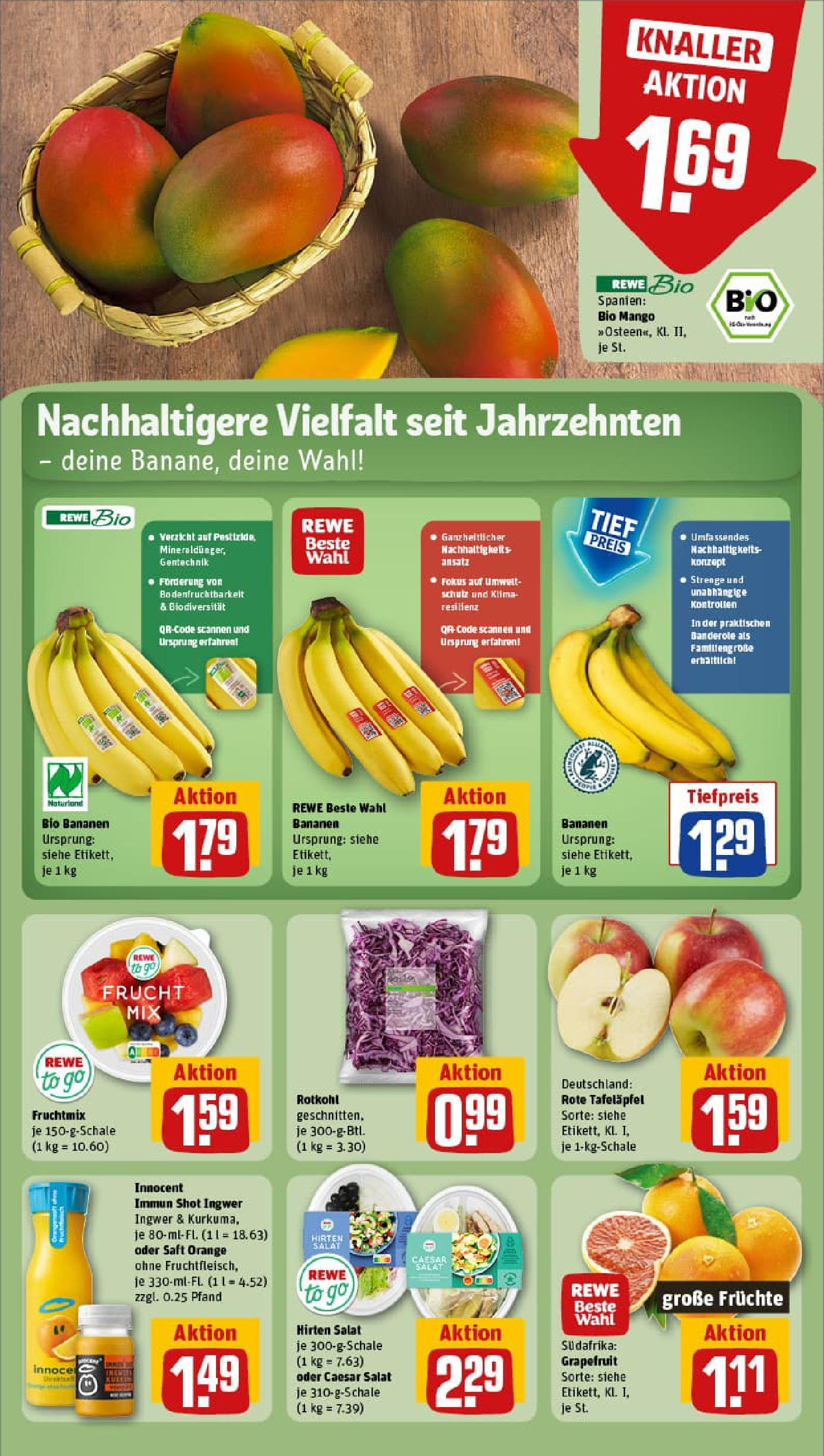 REWE Prospekt ab 28.09.2025 zum Blättern » Angebote | Seite: 10 | Produkte: Bananen, Apple, Mango, Salat