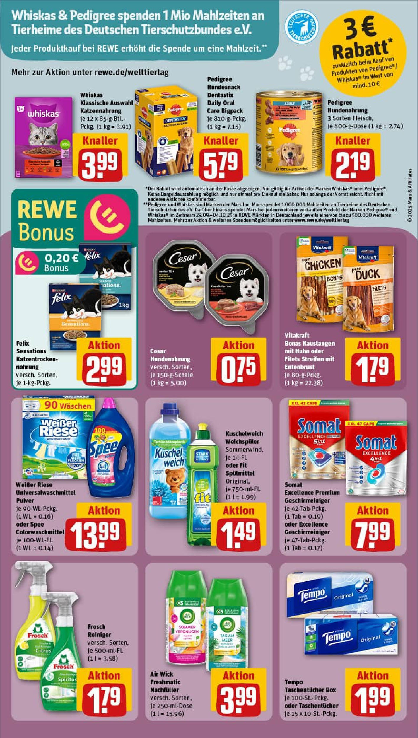REWE Prospekt ab 28.09.2025 zum Blättern » Angebote | Seite: 27 | Produkte: Spee, Weichspüler, Tempo, Pedigree