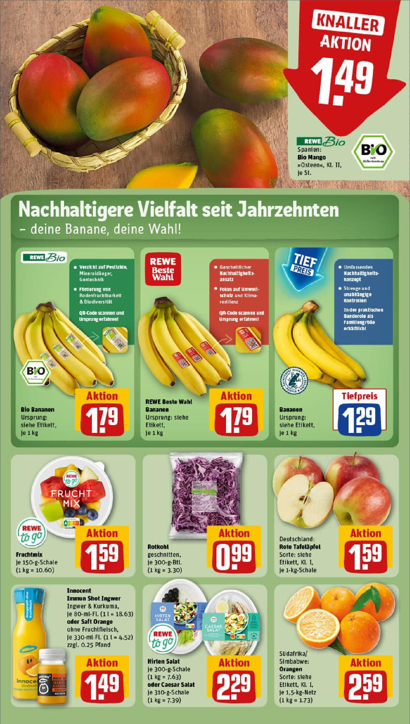 REWE Prospekt ab 28.09.2025 zum Blättern » Angebote | Seite: 10 | Produkte: Rotkohl, Apple, Mango, Salat