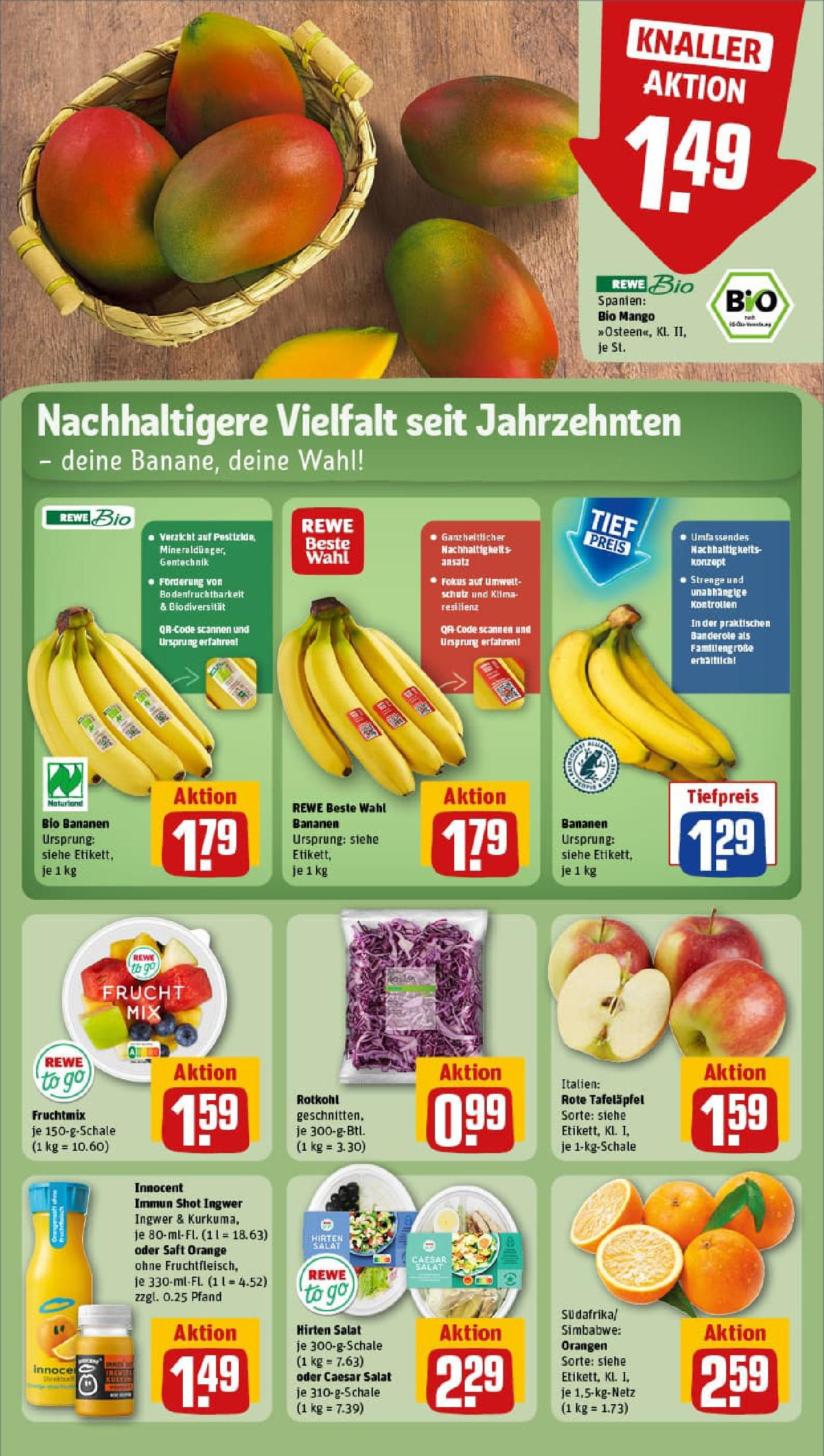 REWE Prospekt ab 28.09.2025 zum Blättern » Angebote | Seite: 10 | Produkte: Rotkohl, Bananen, Apple, Salat