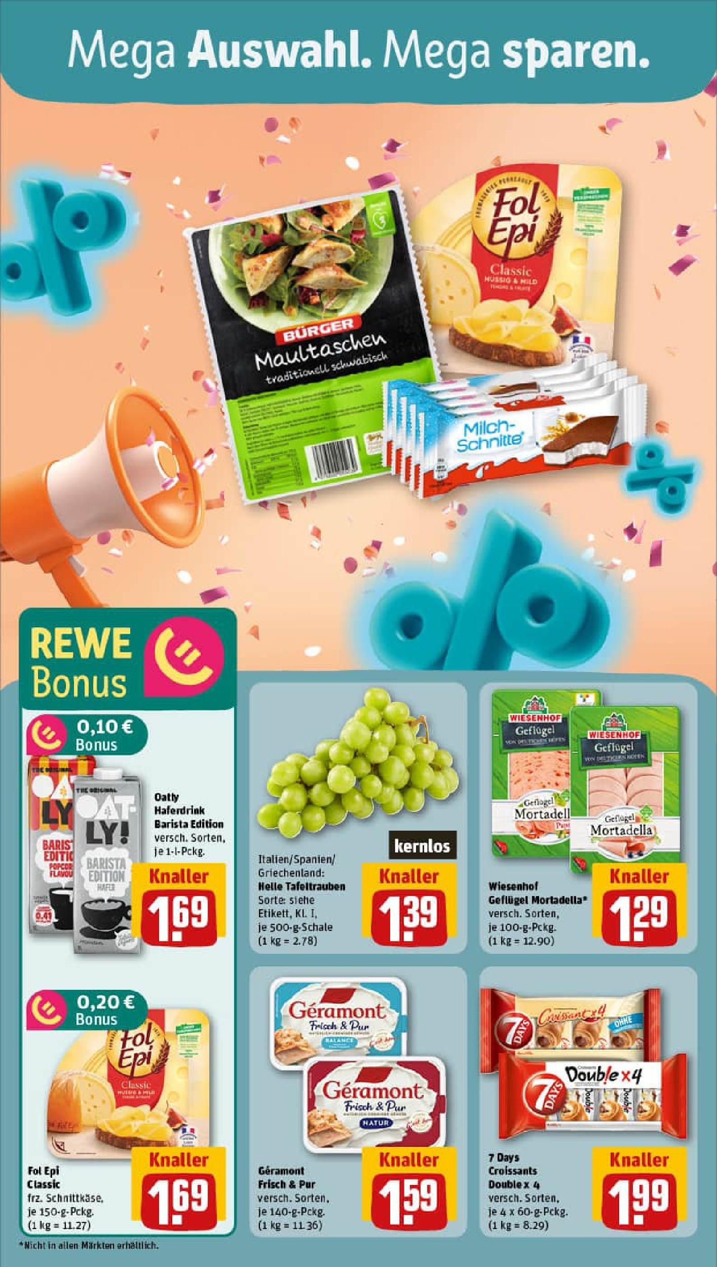 REWE Prospekt ab 28.09.2025 zum Blättern » Angebote | Seite: 4 | Produkte: Milch, Burger, Oatly, Maultaschen