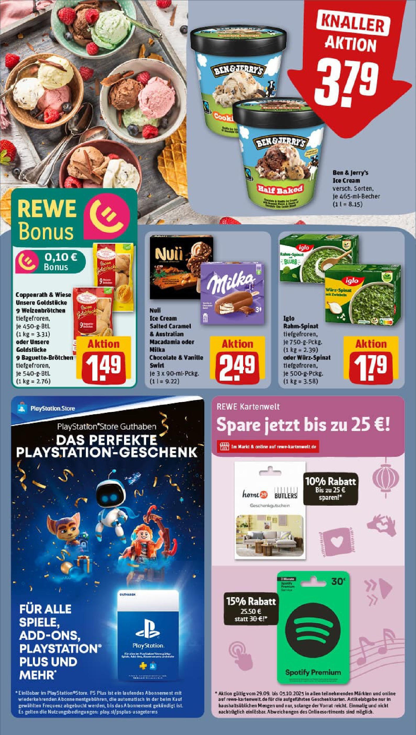 REWE Prospekt ab 28.09.2025 zum Blättern » Angebote | Seite: 15 | Produkte: Playstation, Milka, Ben & Jerry's, Zwiebeln